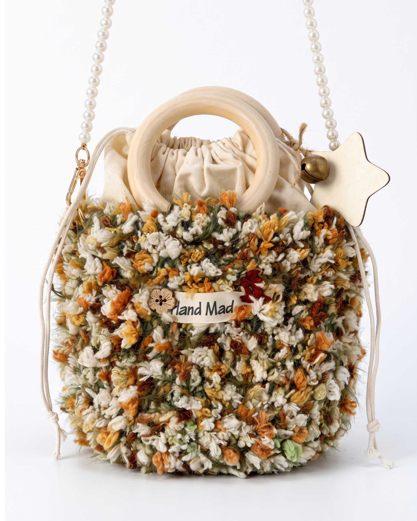 Beuteltasche aus Wollmischgewebe und Baumwolle