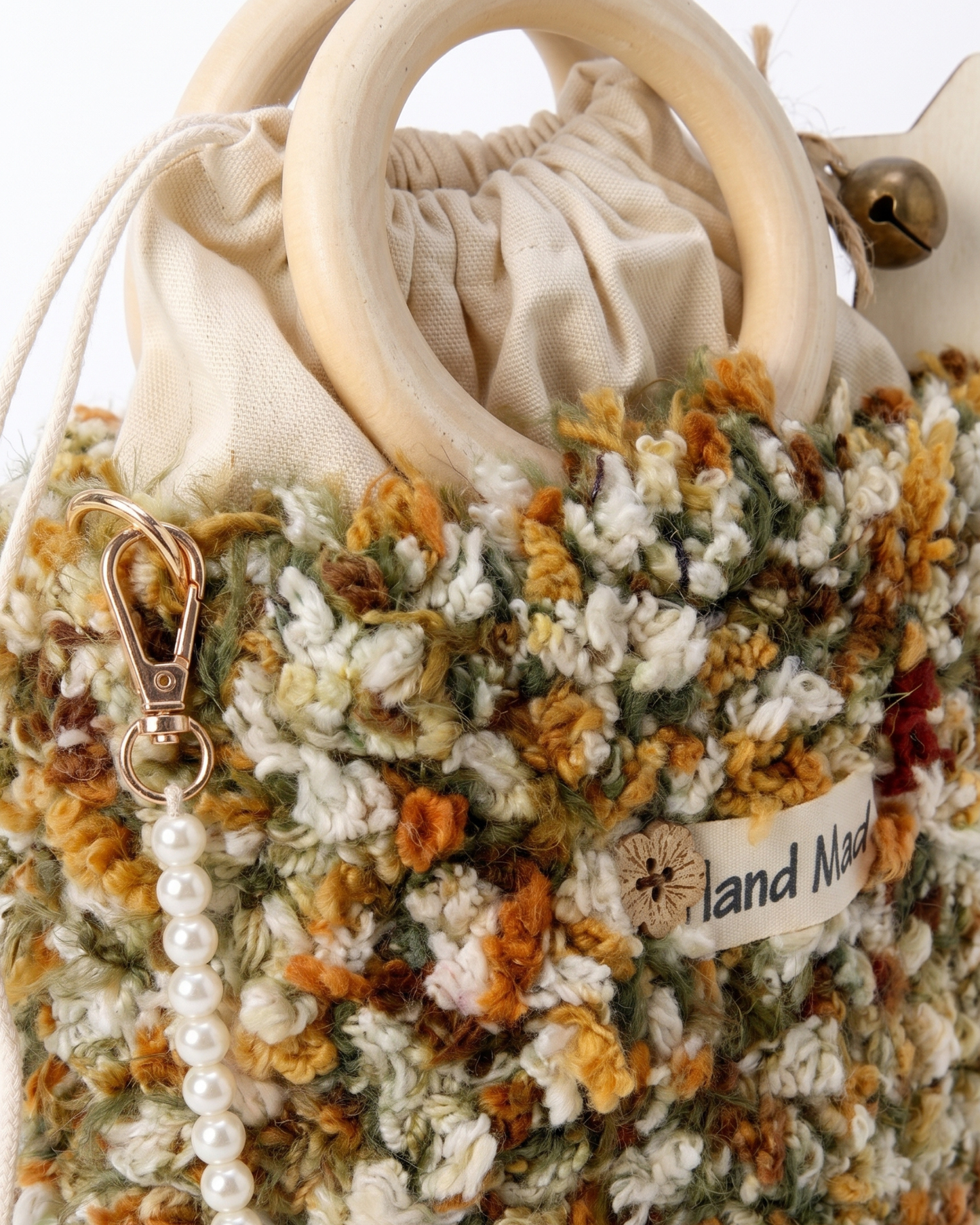 Beuteltasche aus Wollmischgewebe und Baumwolle