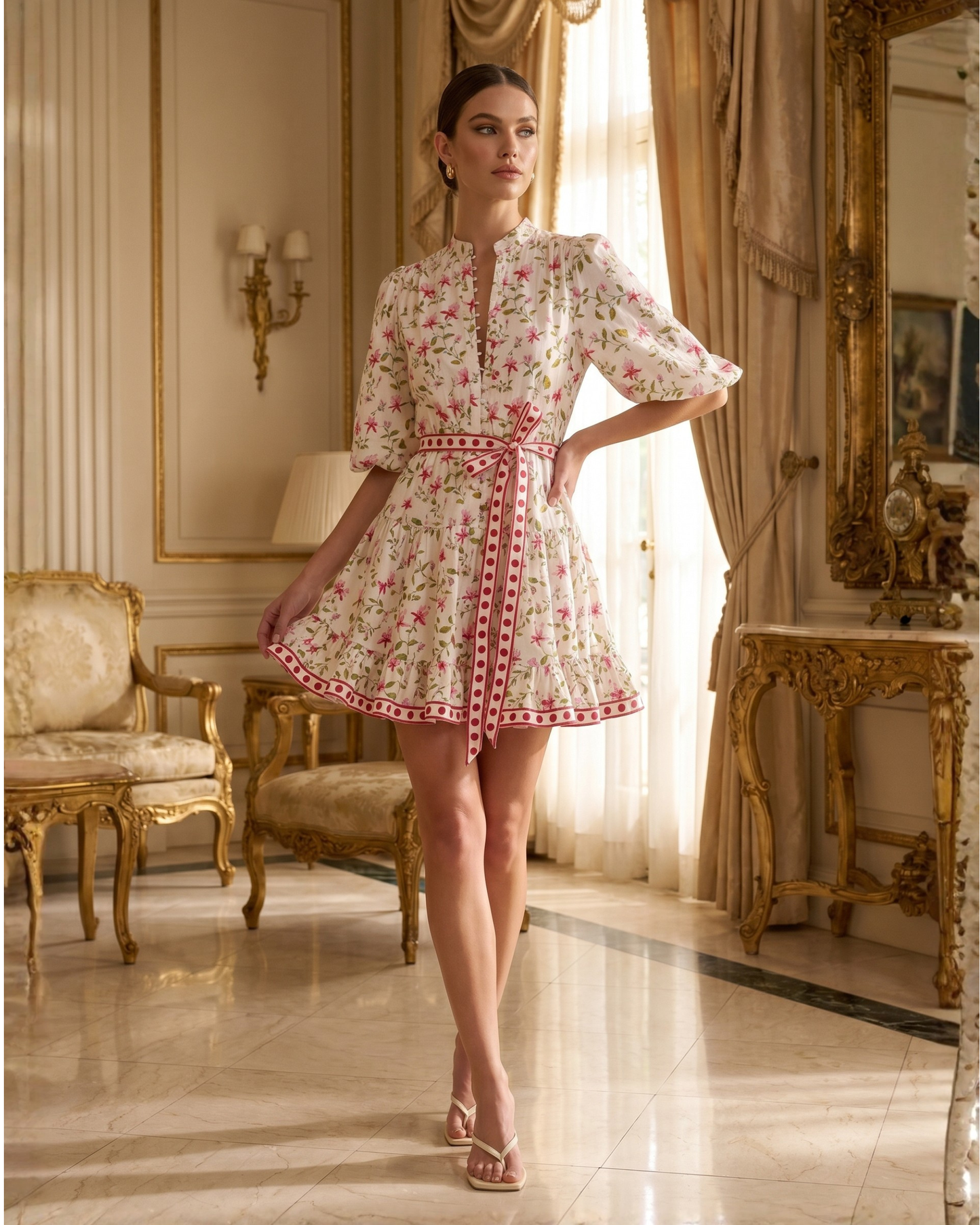 Polka-Dot Trim Floral Breeze Bloom Dress