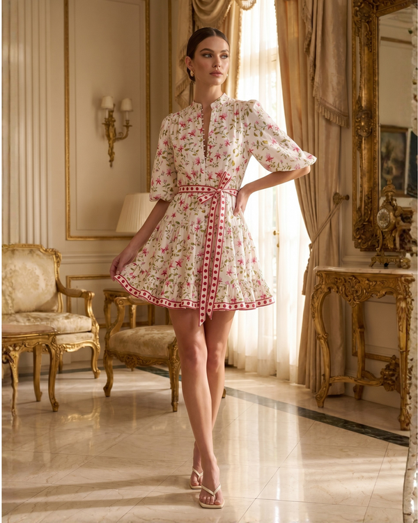 Polka-Dot Trim Floral Breeze Bloom Dress