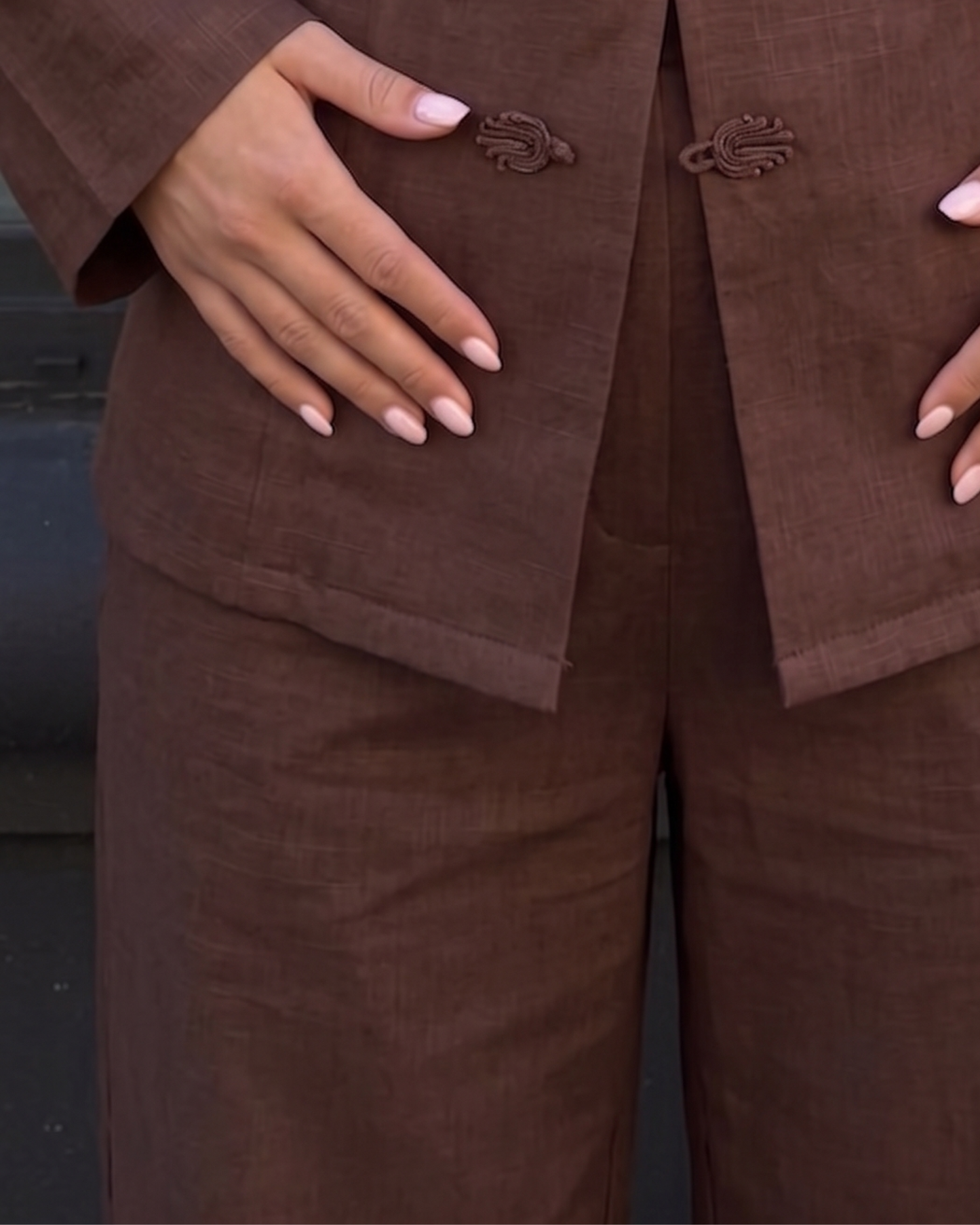 Woman’s summer Two pieces set with Mandarin  Frog Button Top and Wide-Leg Pants
