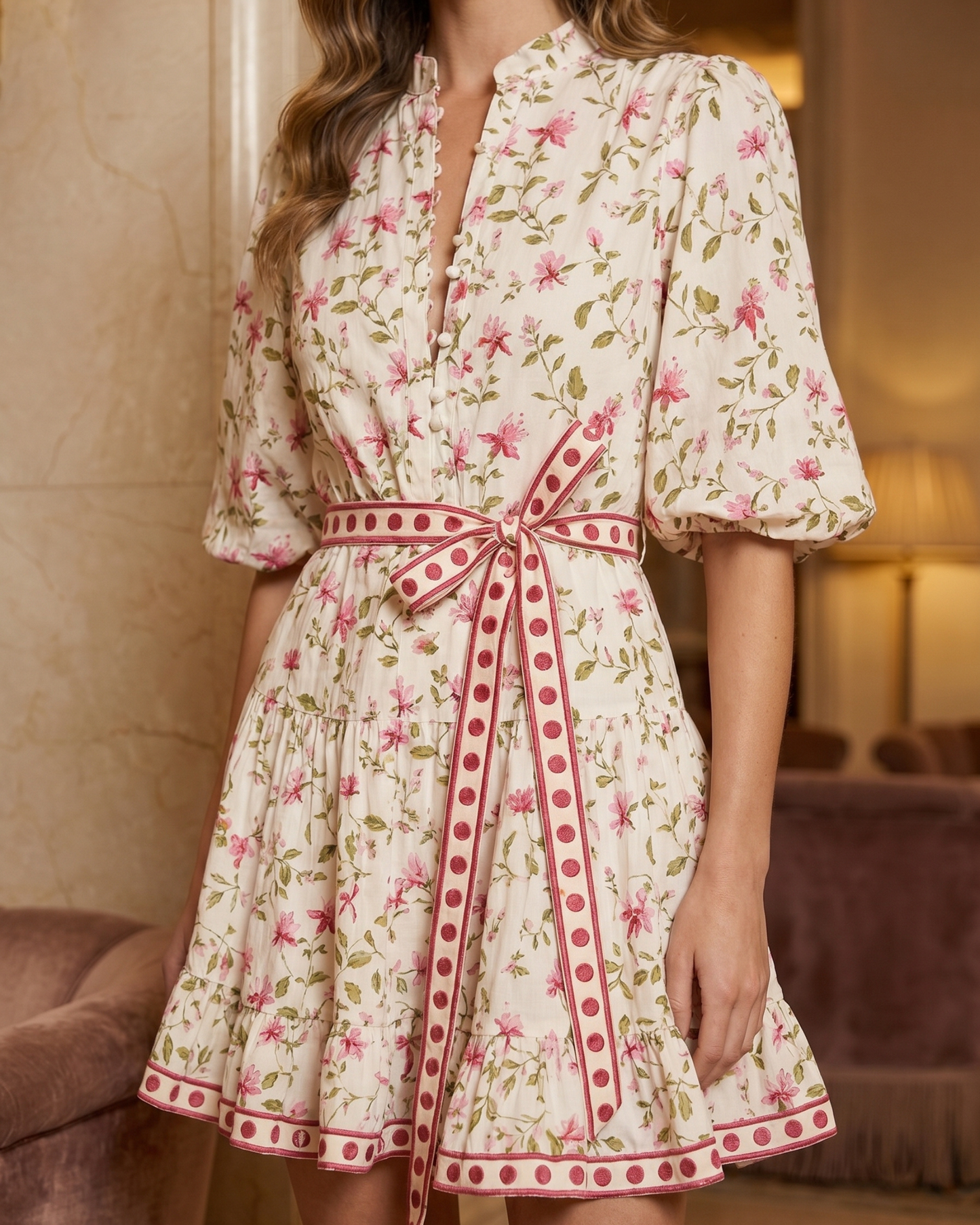 Polka-Dot Trim Floral Breeze Bloom Dress