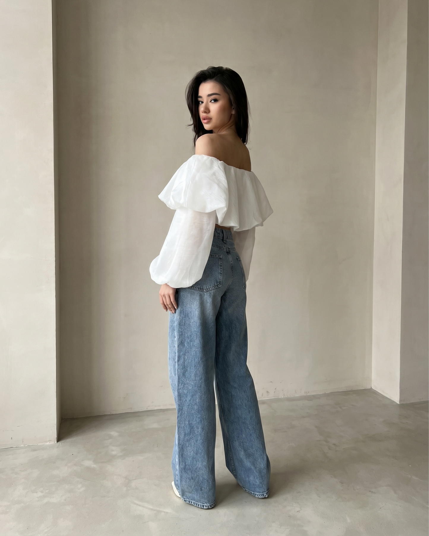 Romantic White Bardot Puff Sleeve Top  Off-Shoulder Blouse