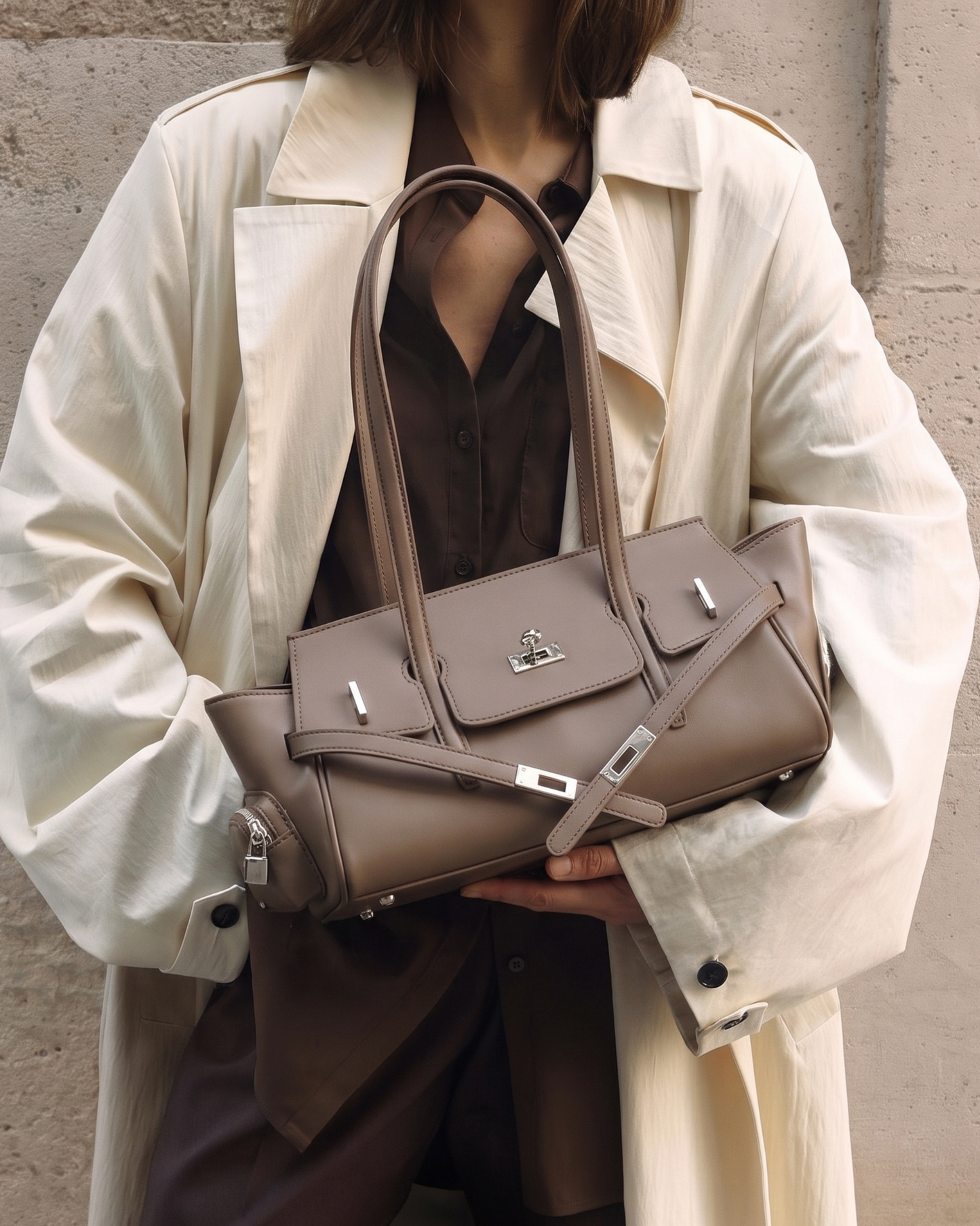 Genuine Leather Structured Shoulder Bag