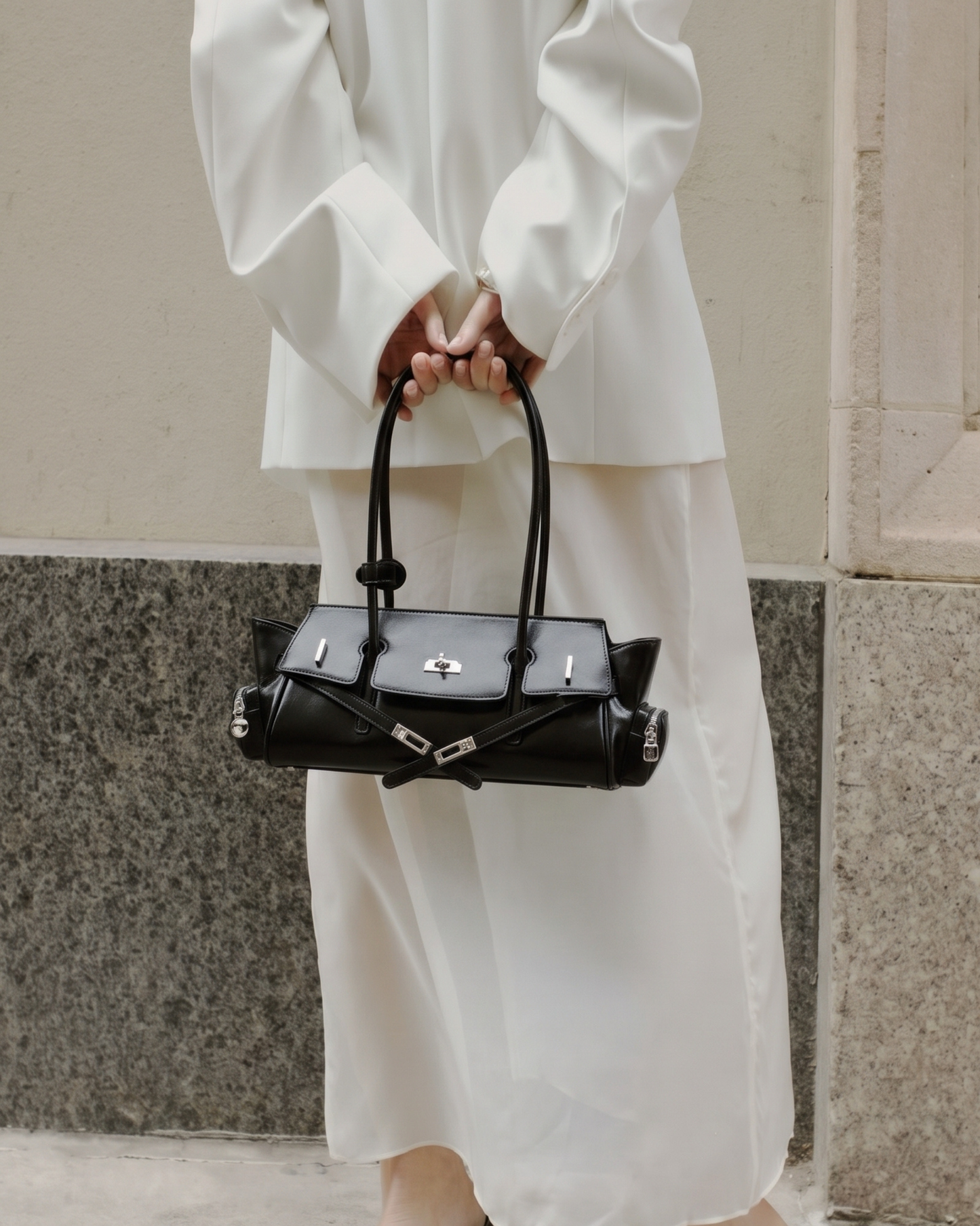 Genuine Leather Structured Shoulder Bag