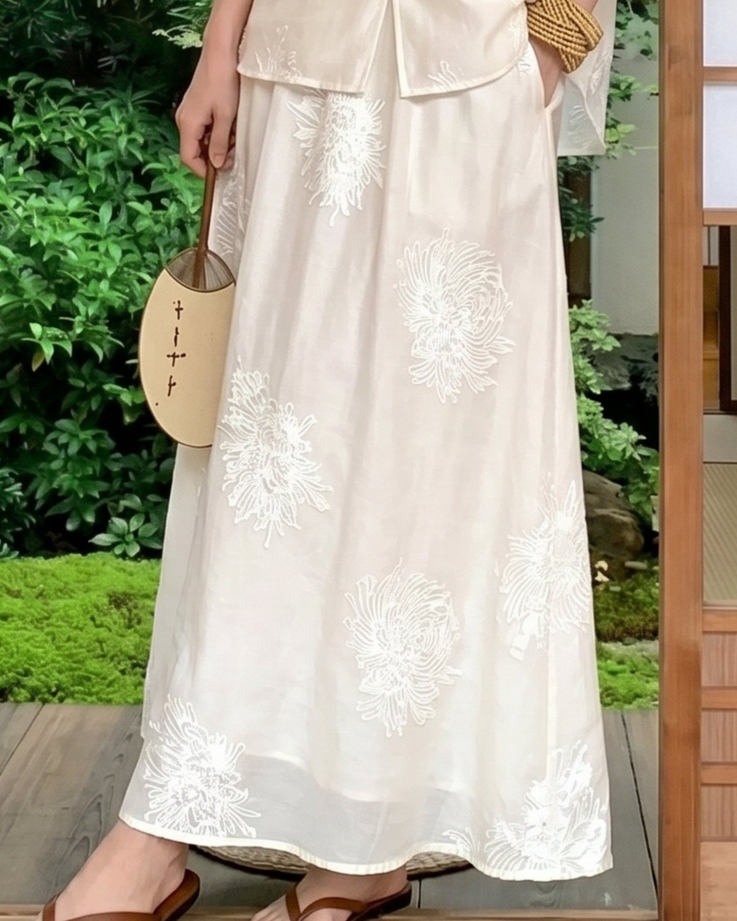 Traditional White Embroidered Two-Piece Maxi Skirt summer dress Set