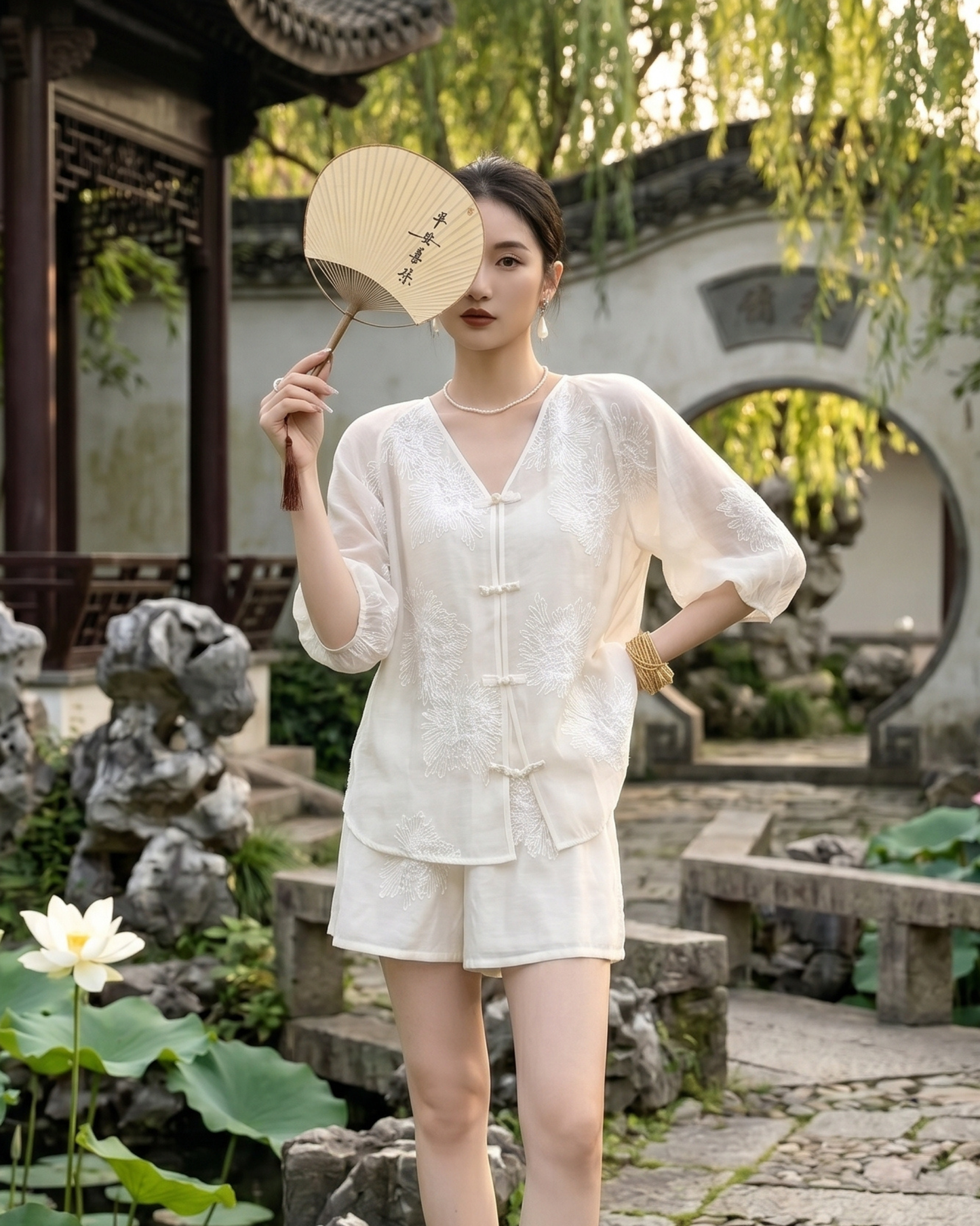 Traditional White Embroidered Two-Piece Maxi Skirt summer dress Set