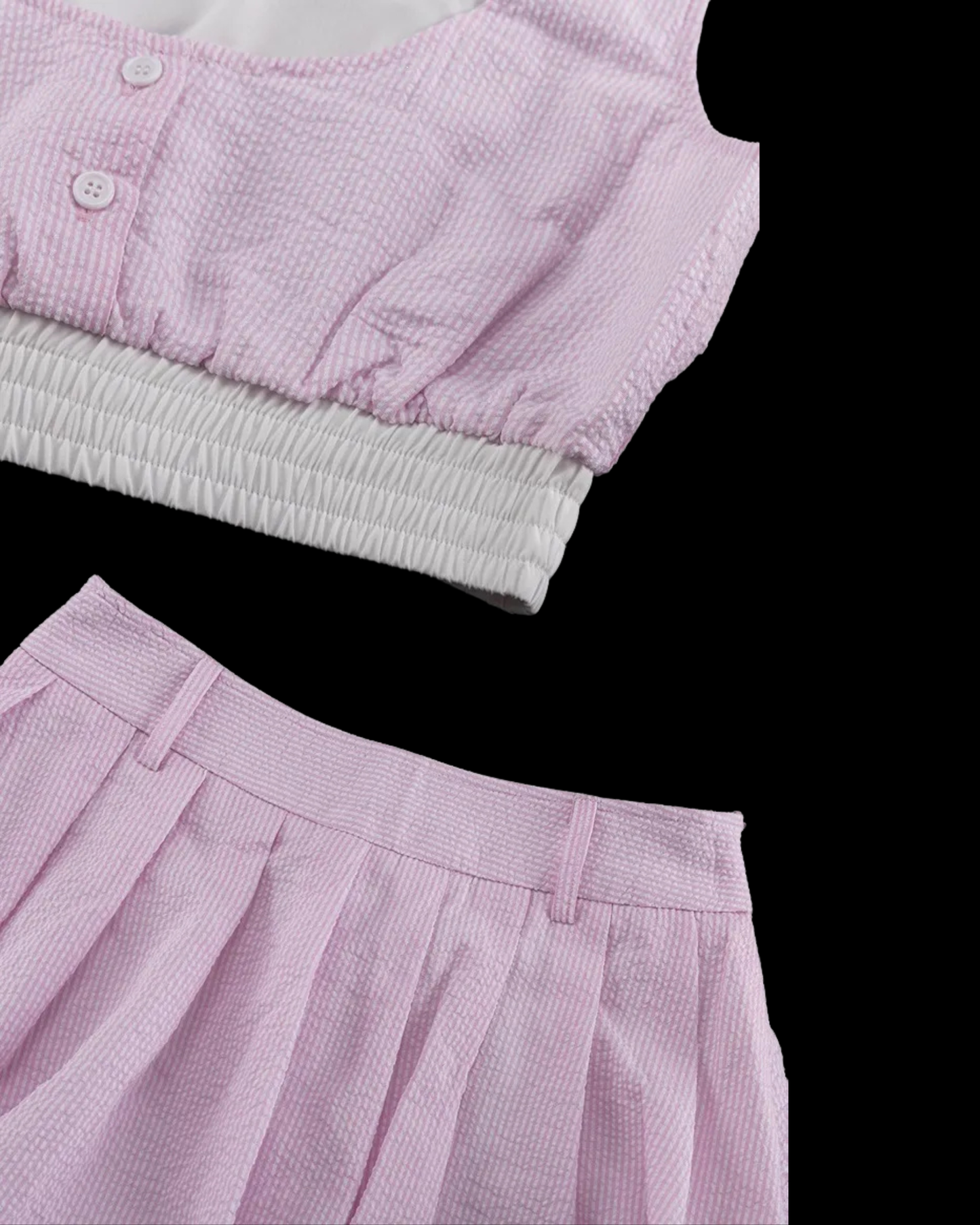Stripe Three-Piece Set – Shirt, Top & Bubble-Hem Skirt