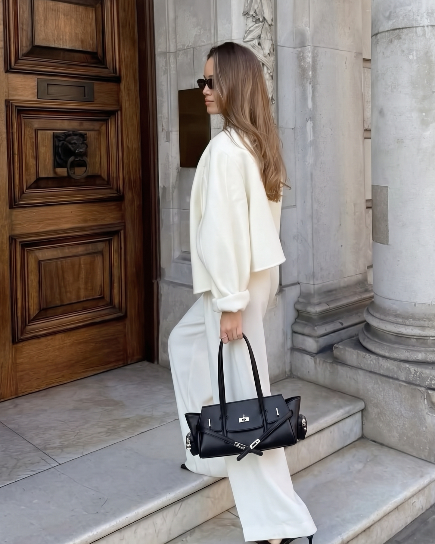 Genuine Leather Structured Shoulder Bag