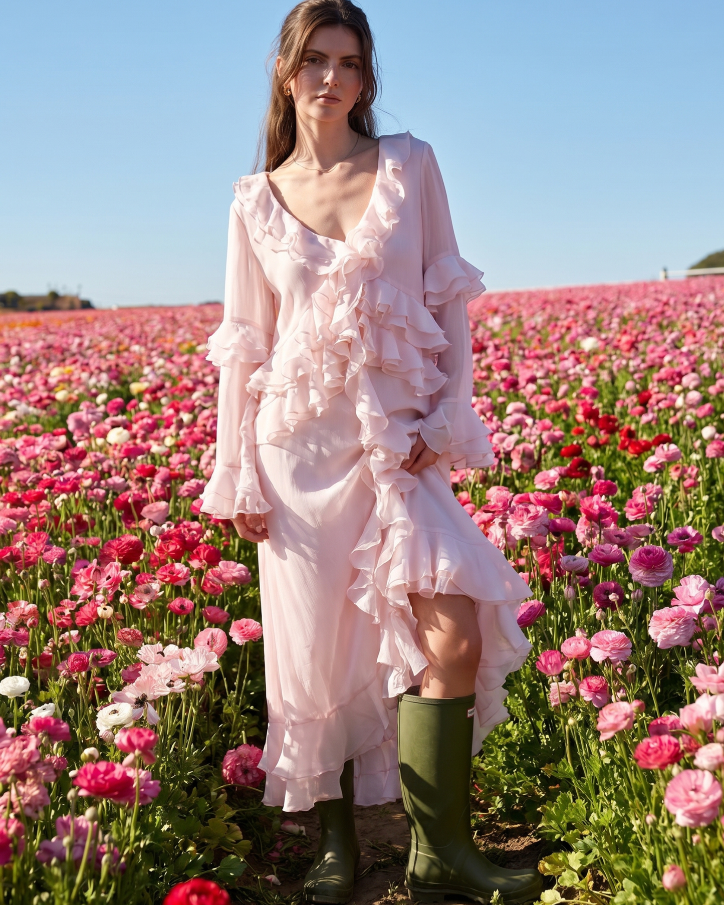 Soft Pink Tencel Tiered Ruffle Dress