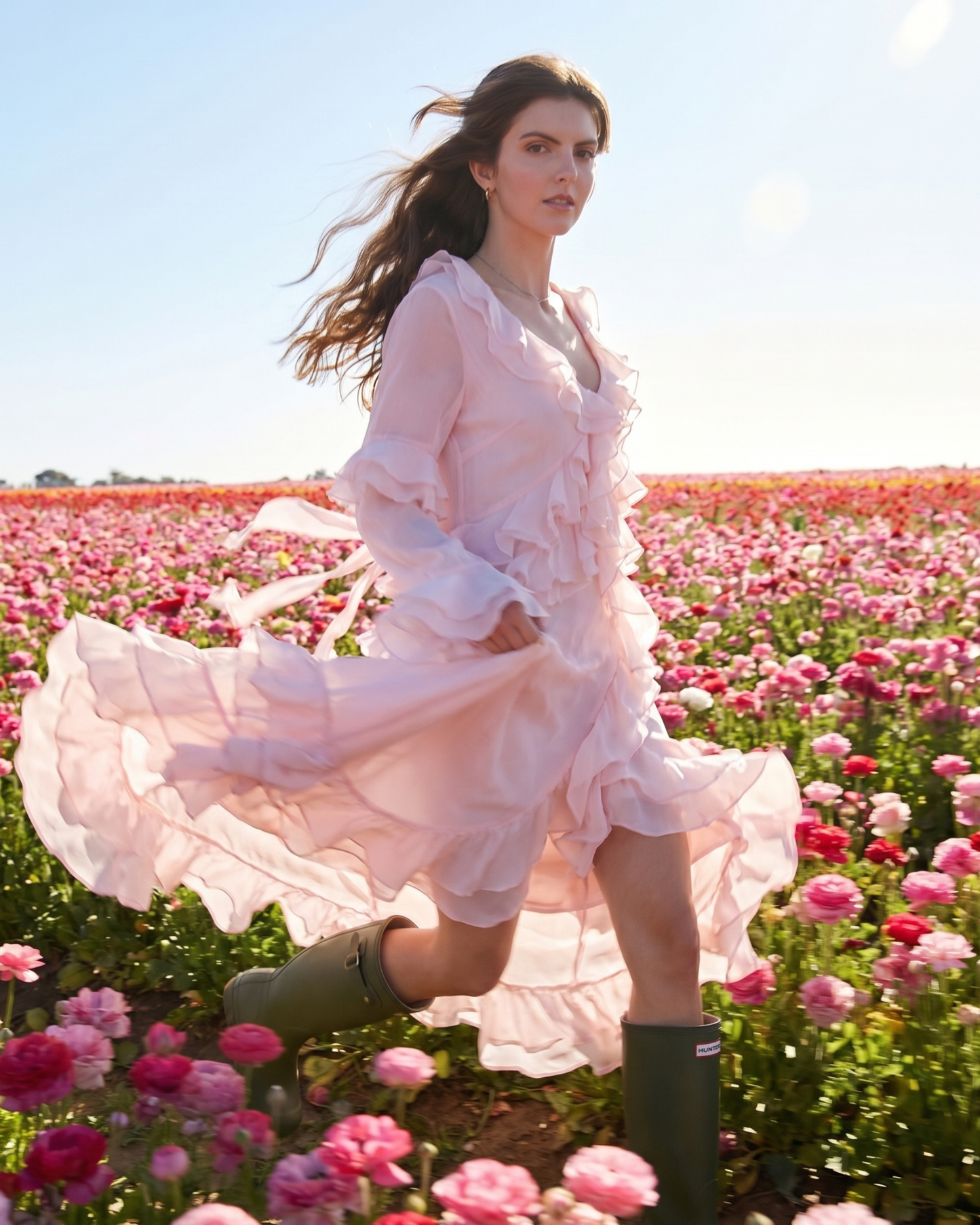 Soft Pink Tencel Tiered Ruffle Dress