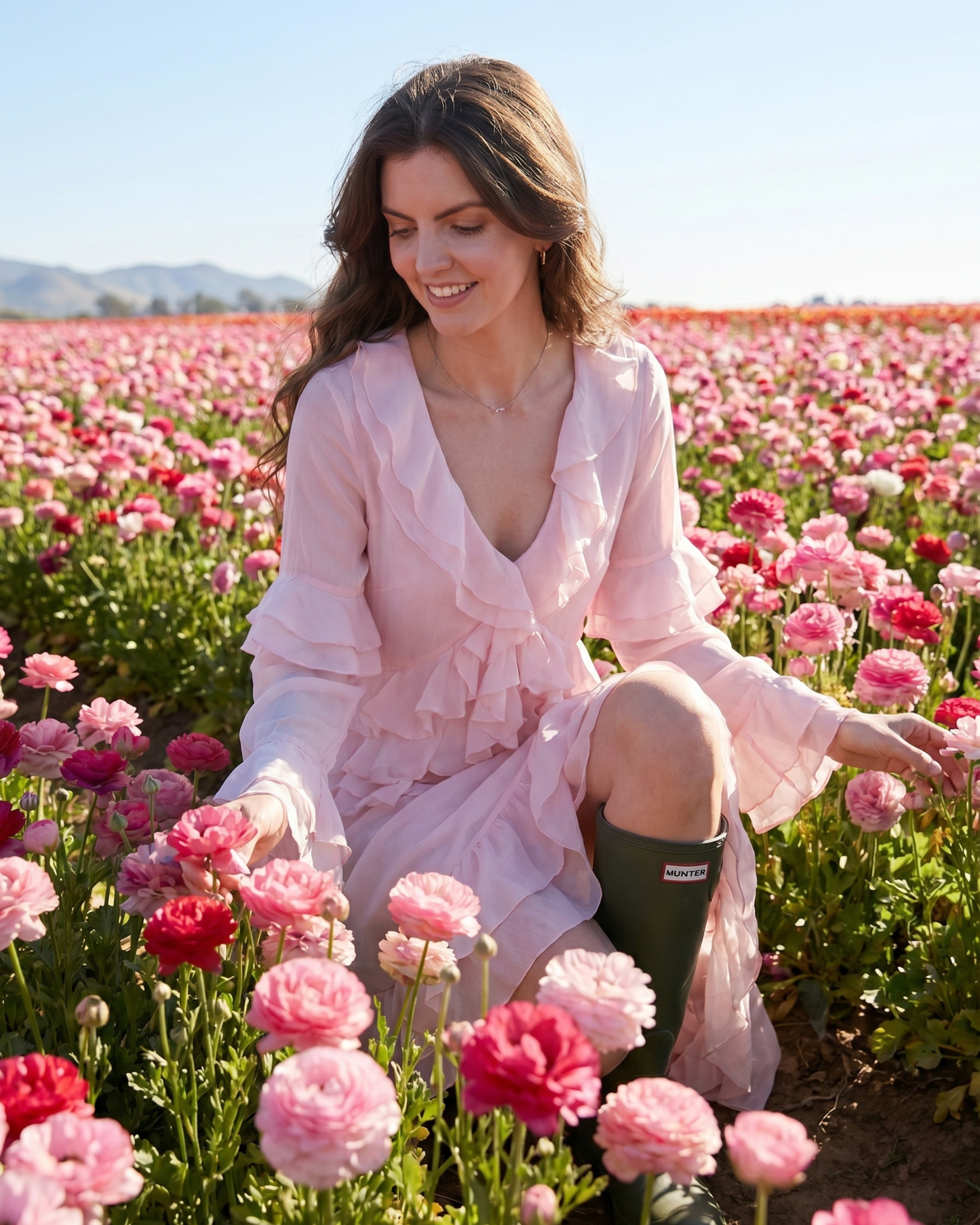 Soft Pink Tencel Tiered Ruffle Dress