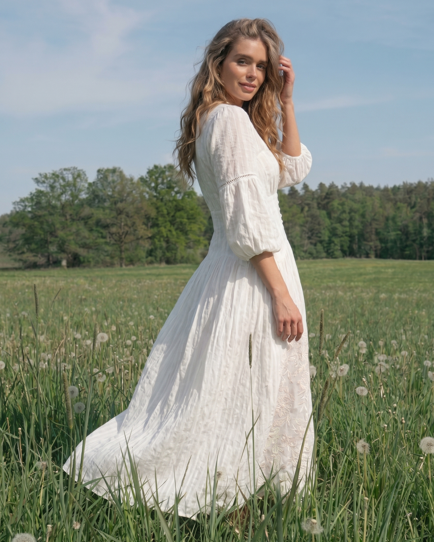 Elegant Cotton Maxi Dress with Lace details