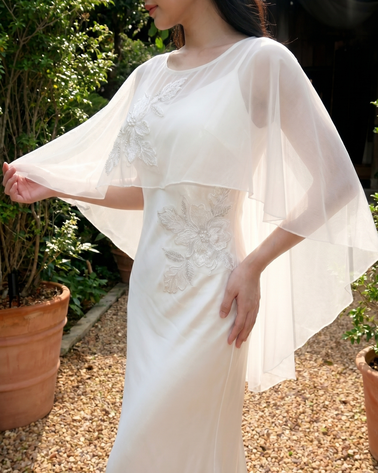 White Midi-Length Dress with Overlay