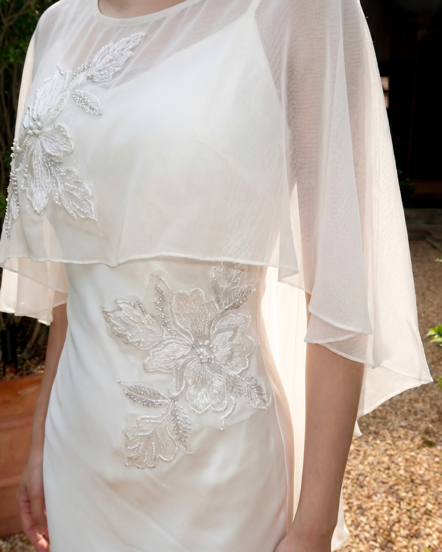 White Midi-Length Dress with Overlay