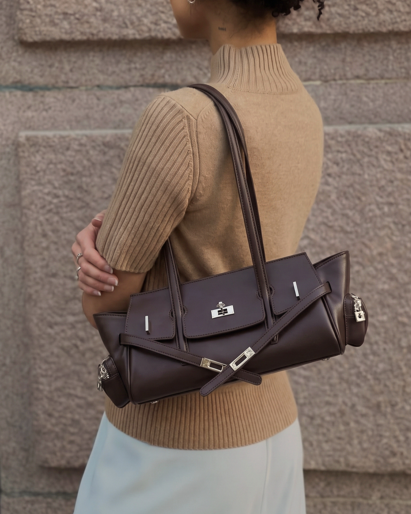 Genuine Leather Structured Shoulder Bag
