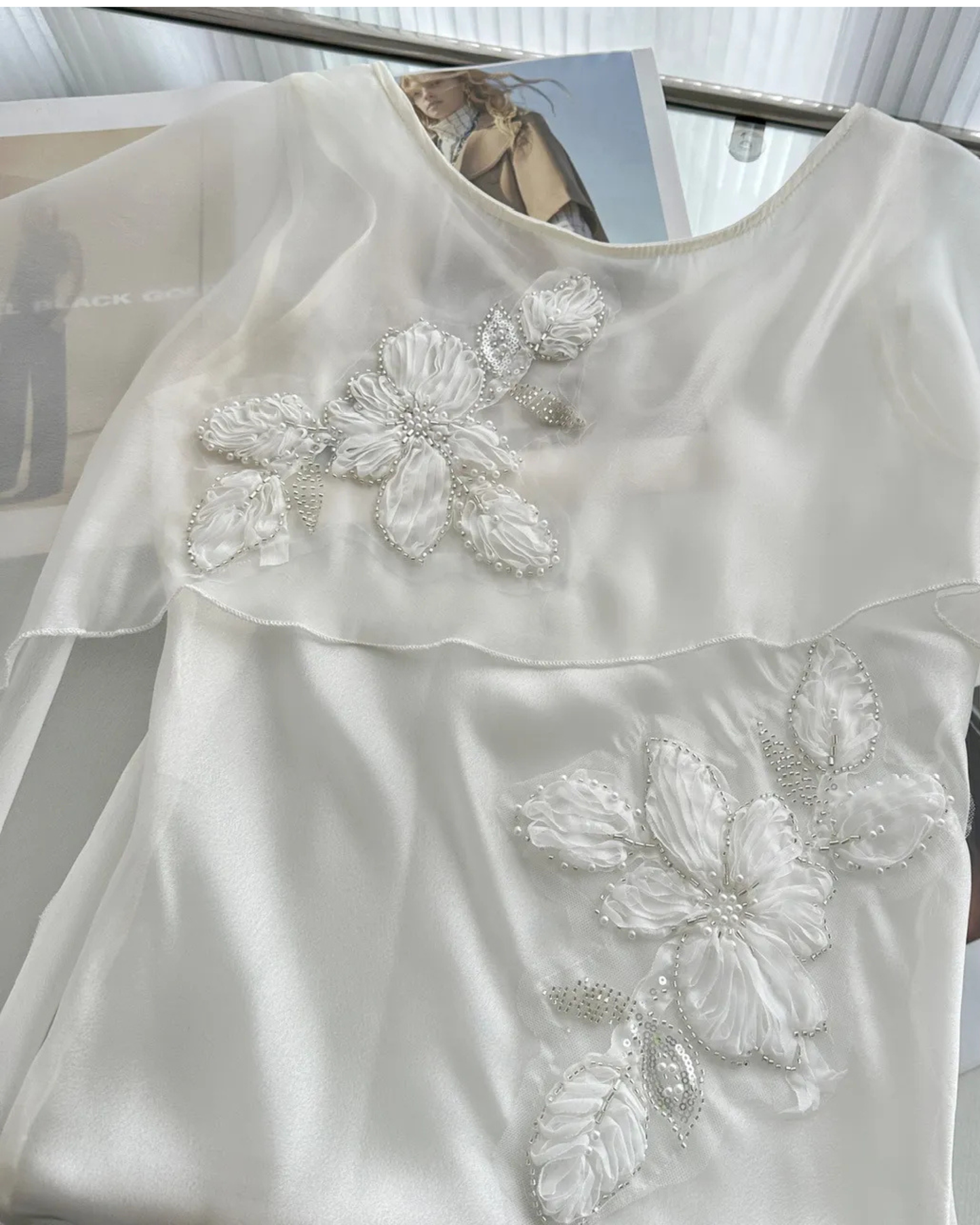 White Midi-Length Dress with Overlay