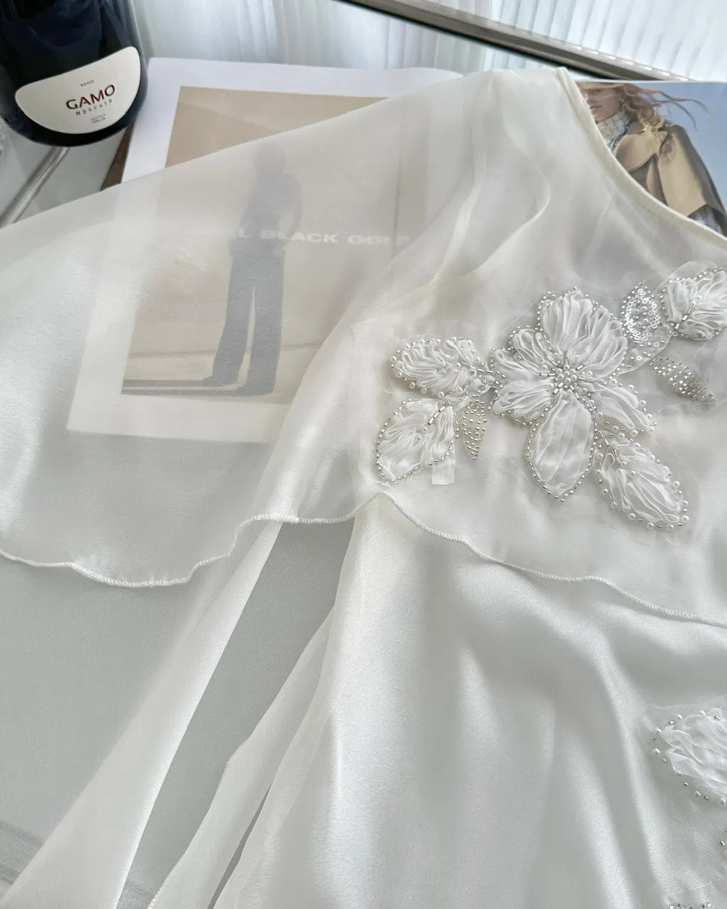 White Midi-Length Dress with Overlay