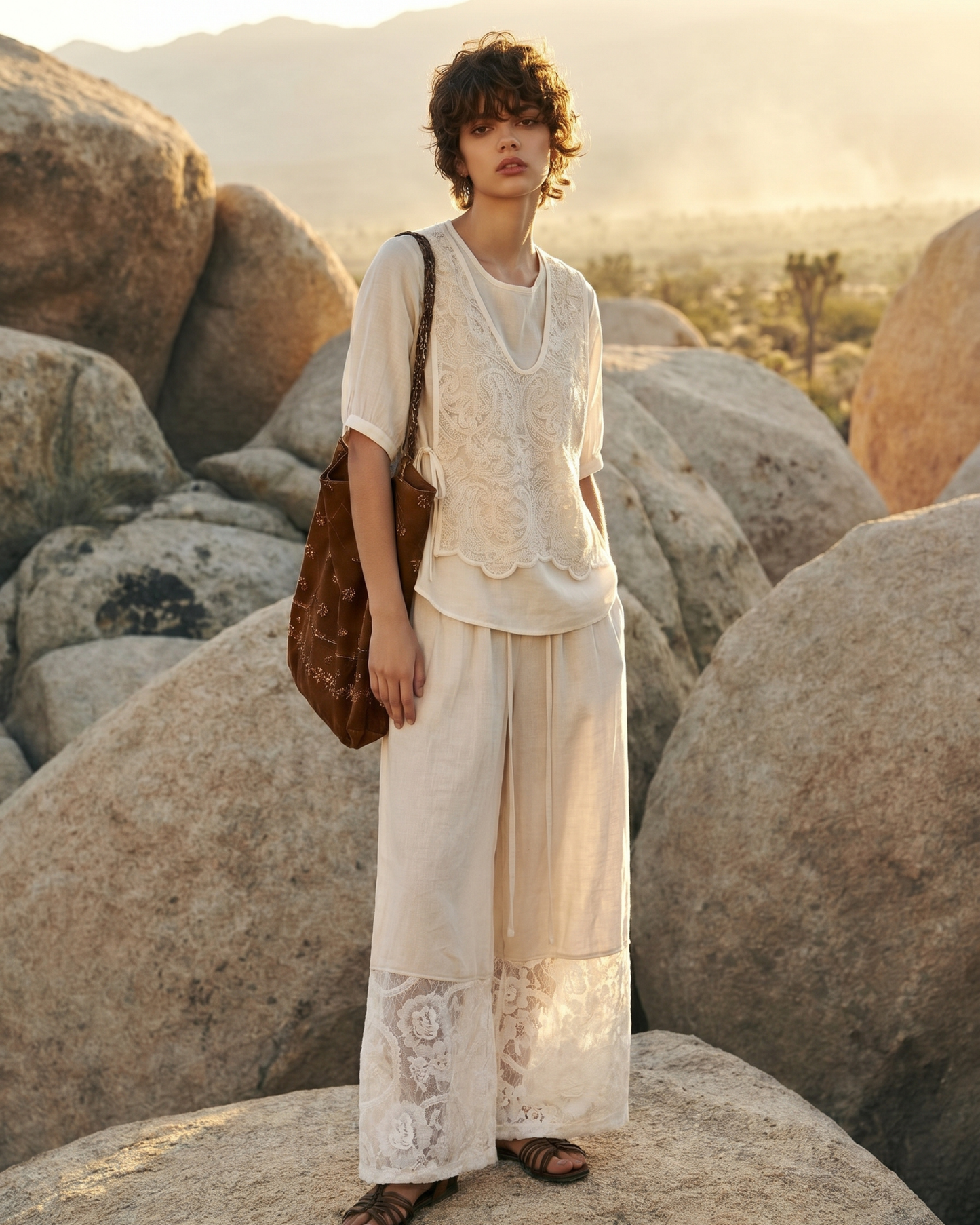 Pastel Striped Lace Two-Piece Set – Relaxed Fit