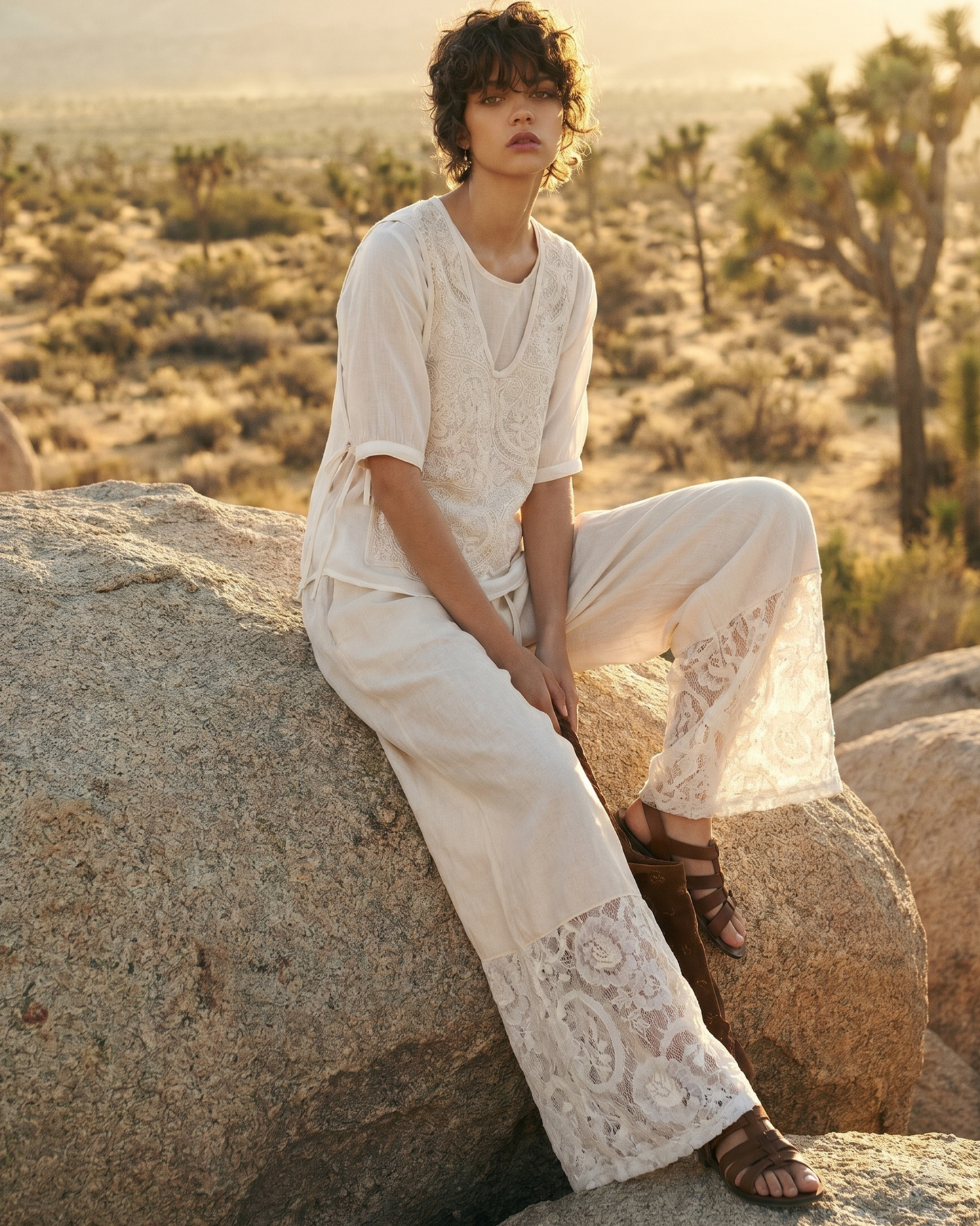Pastel Striped Lace Two-Piece Set – Relaxed Fit