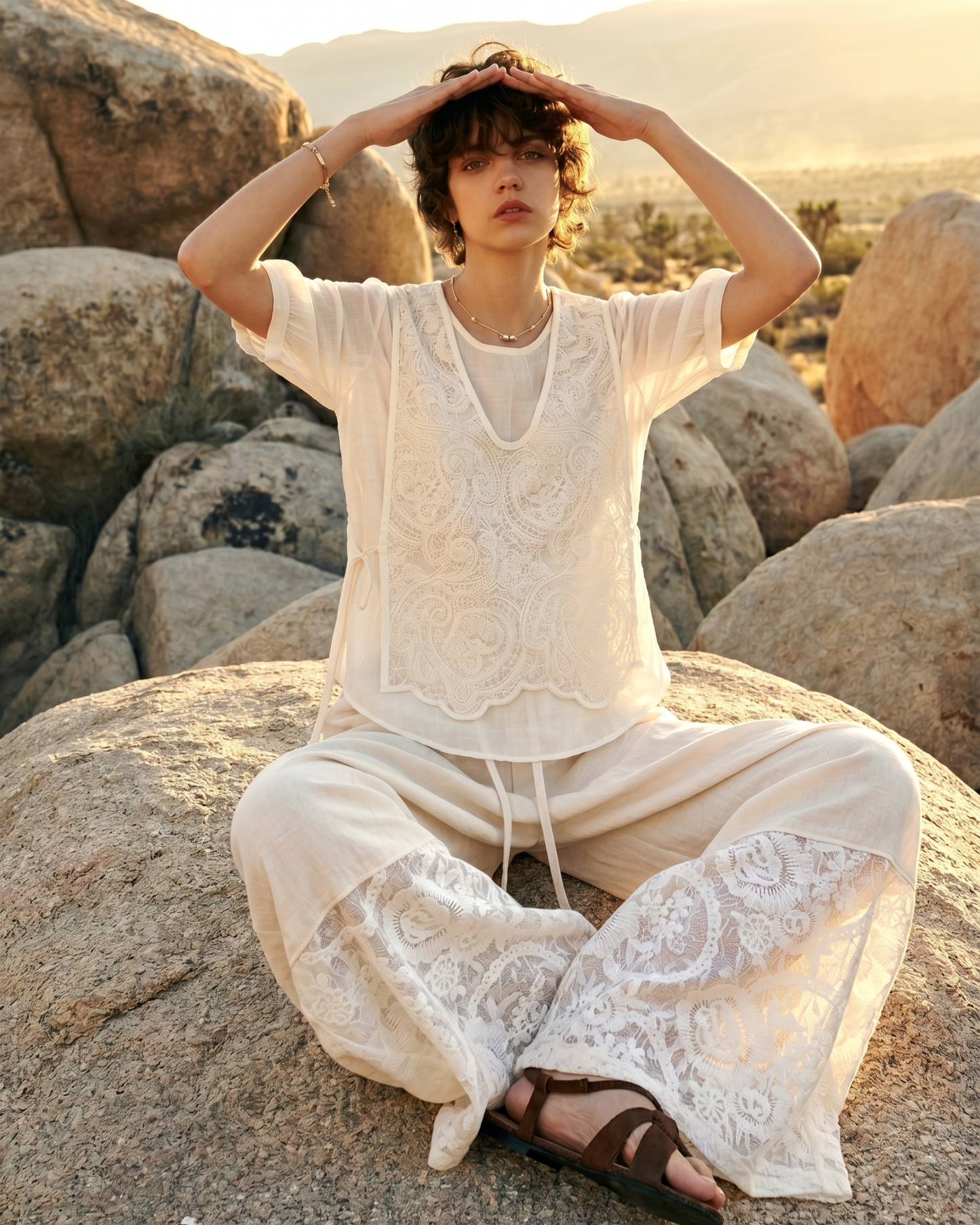 Pastel Striped Lace Two-Piece Set – Relaxed Fit