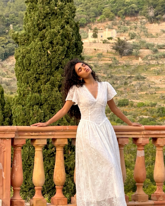 White Embroidered Rayon Blend Midi Dress