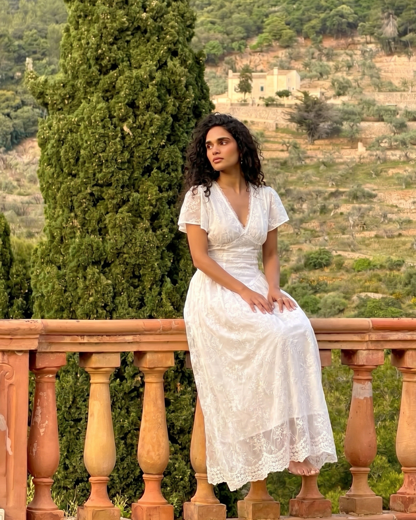 White Embroidered Rayon Blend Midi Dress