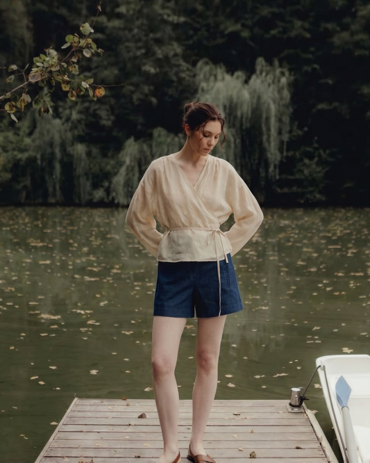 Chemise portefeuille légère en mélange de ramie