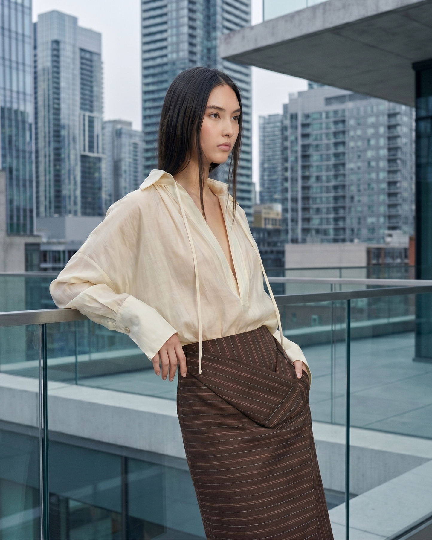 Tencel Blend V-Neck Long Sleeve Shirt