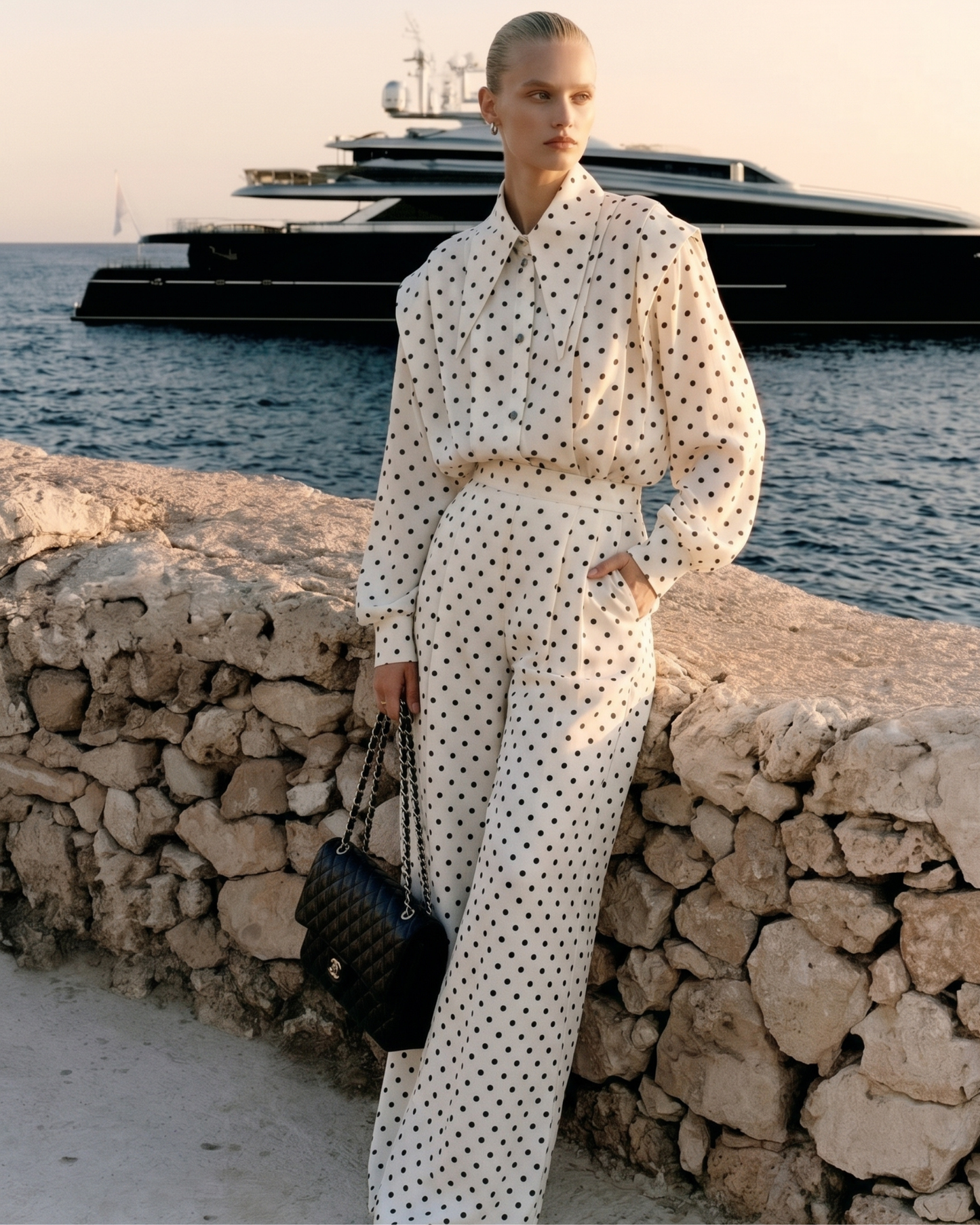 Polka Dot Two-Piece Wide-Leg Jumpsuit-Style Set