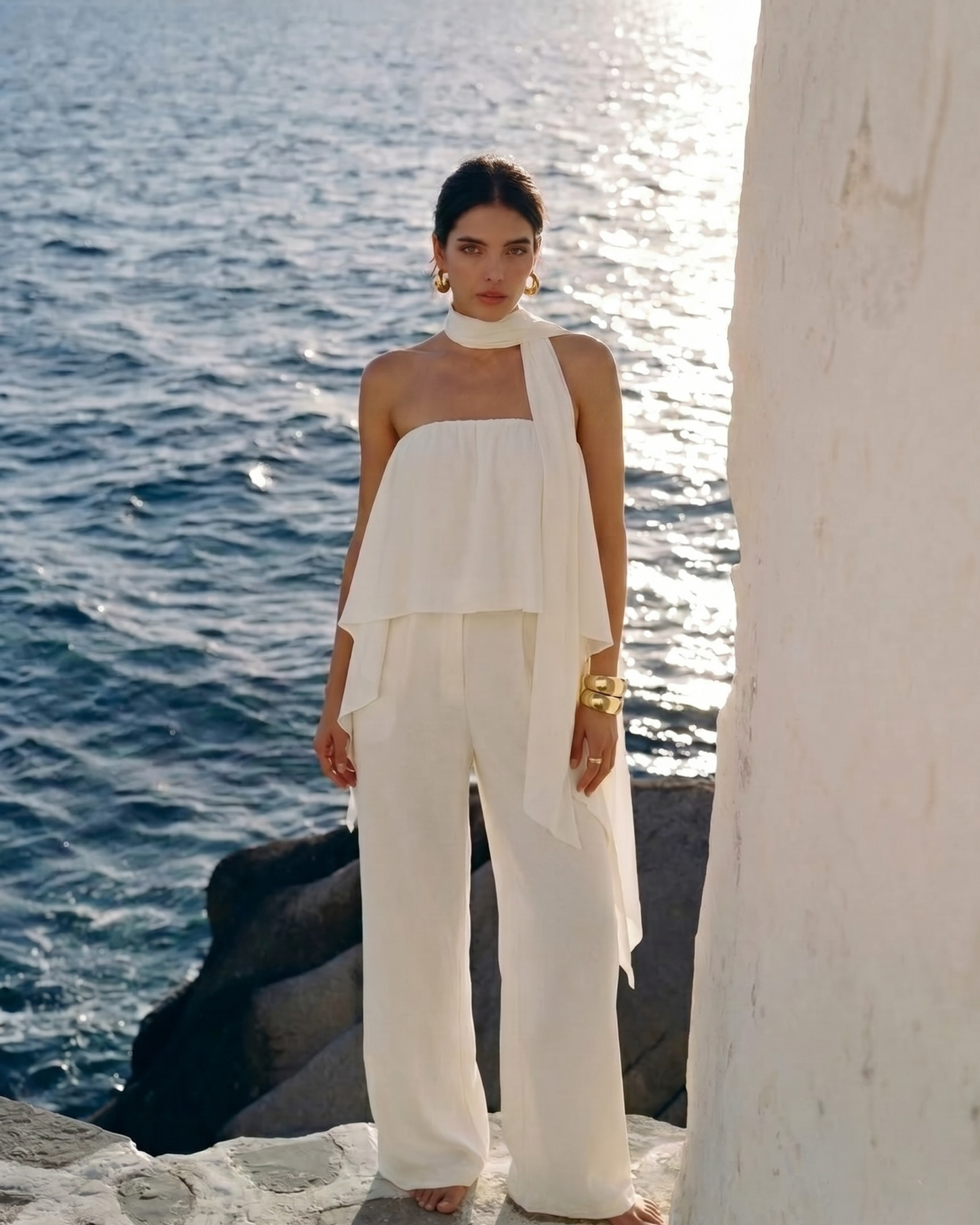 White Top and Wide-Leg Pant Set