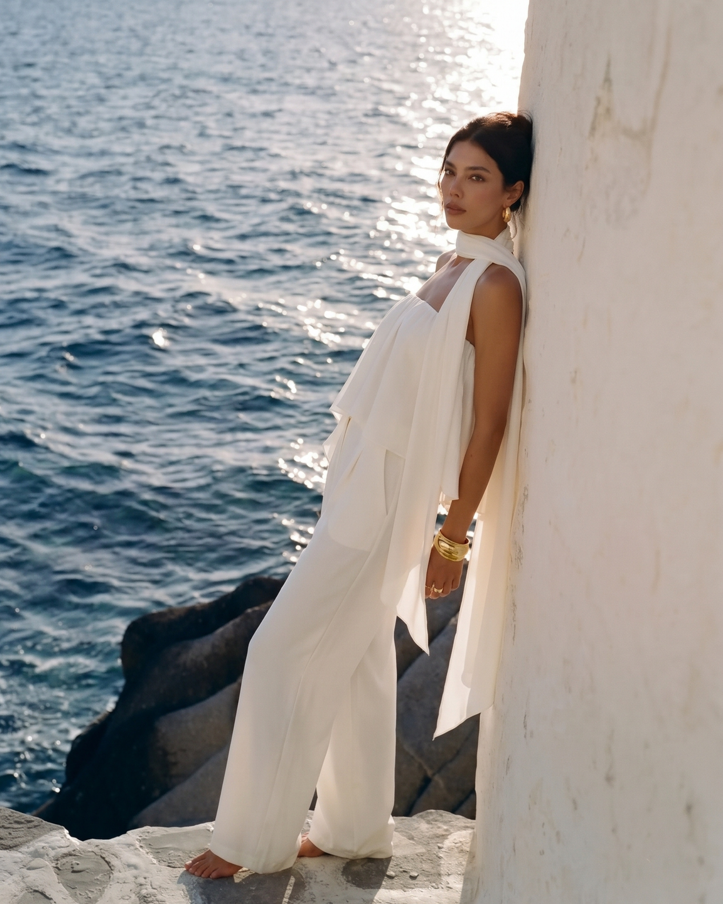 White Top and Wide-Leg Pant Set