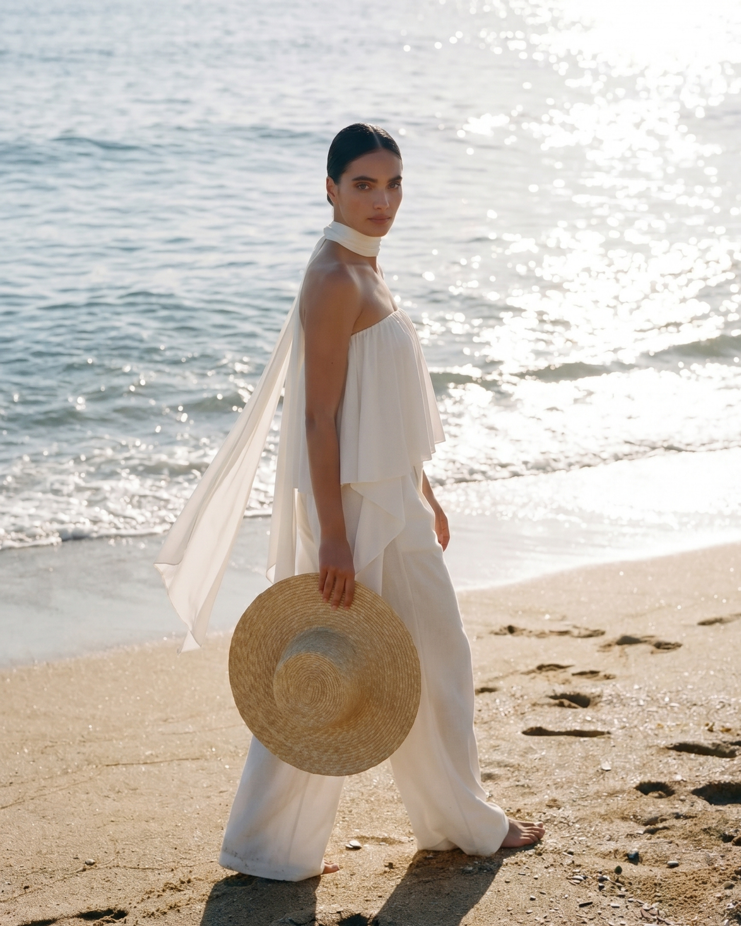 White Top and Wide-Leg Pant Set