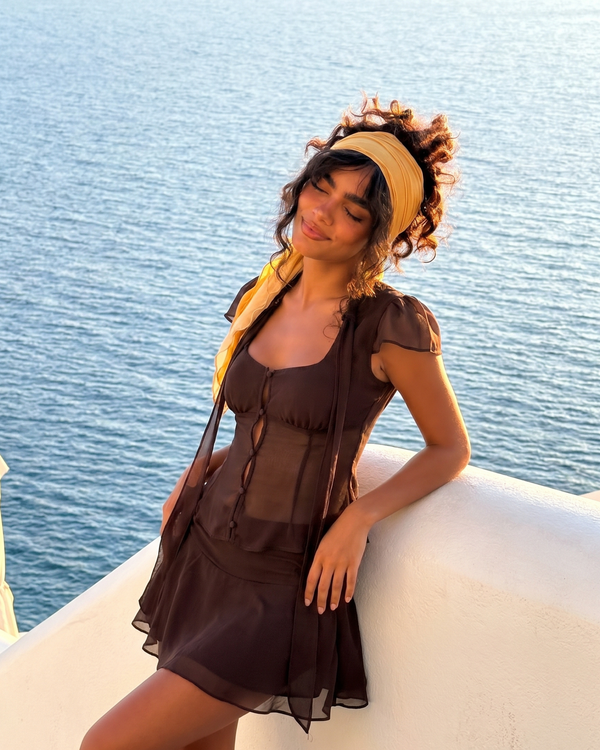 Dark Brown Chiffon Blend Two-Piece Set