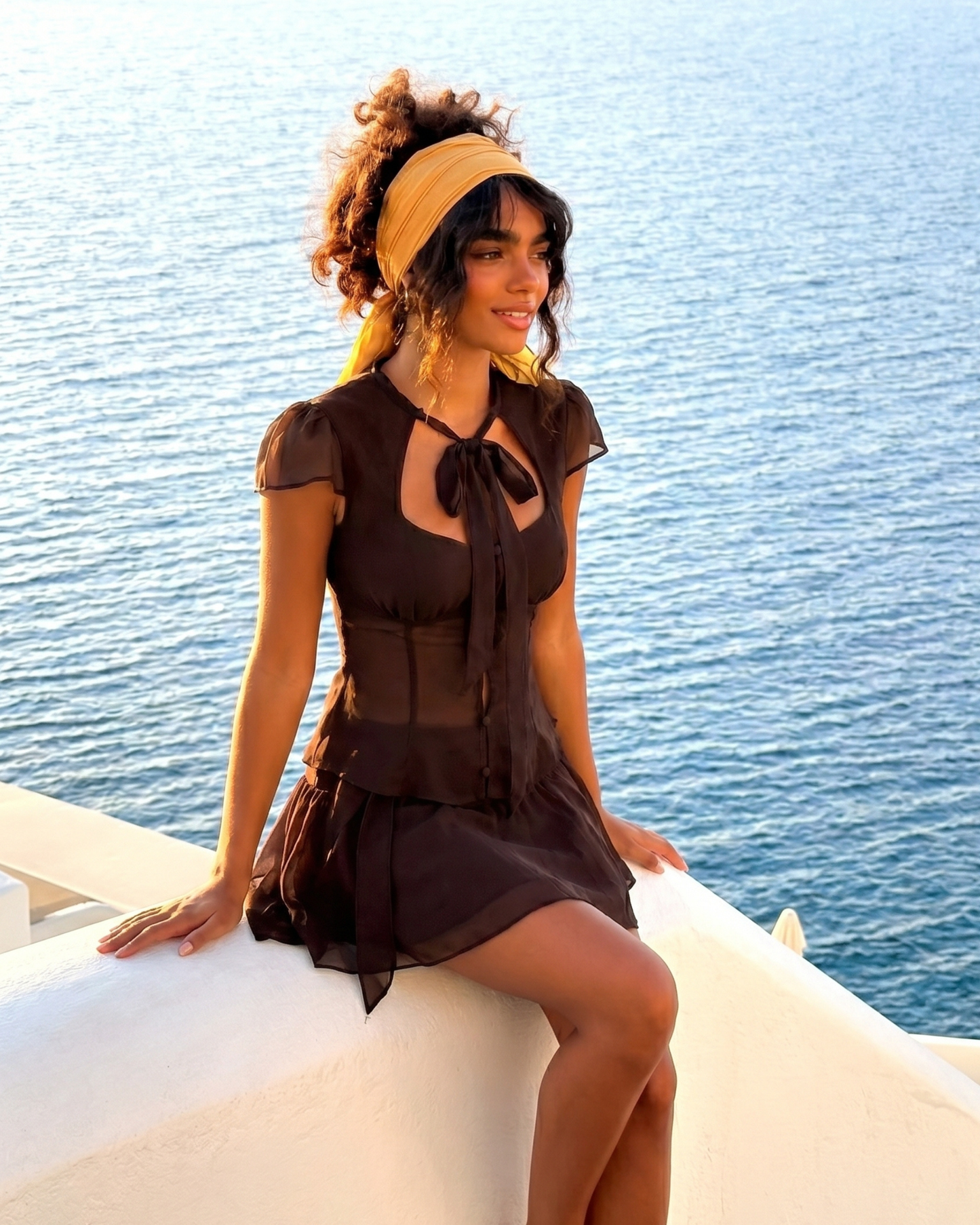 Dark Brown Chiffon Blend Two-Piece Set