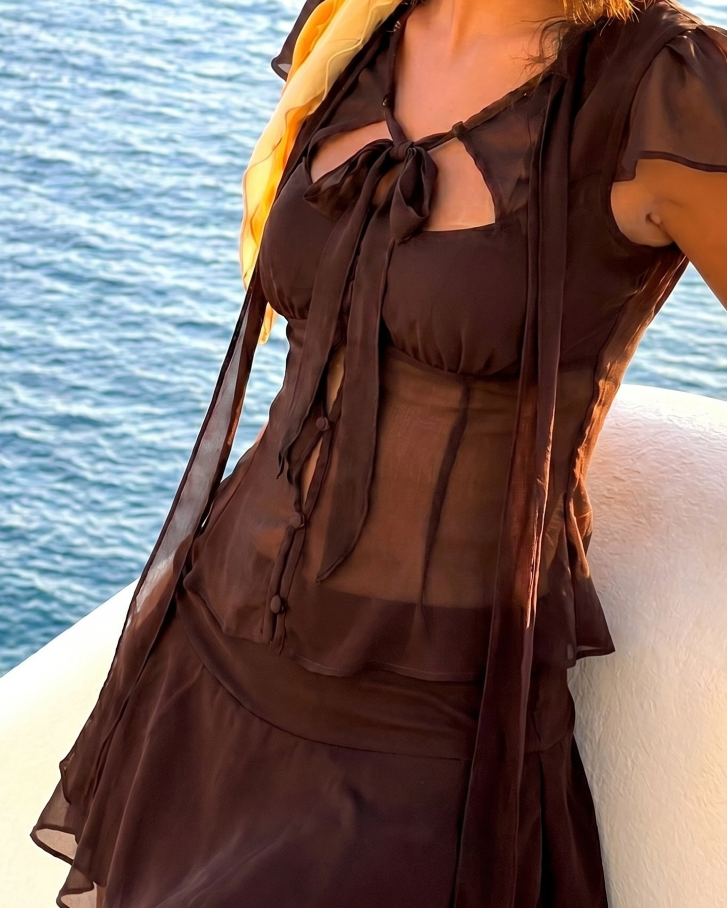 Dark Brown Chiffon Blend Two-Piece Set
