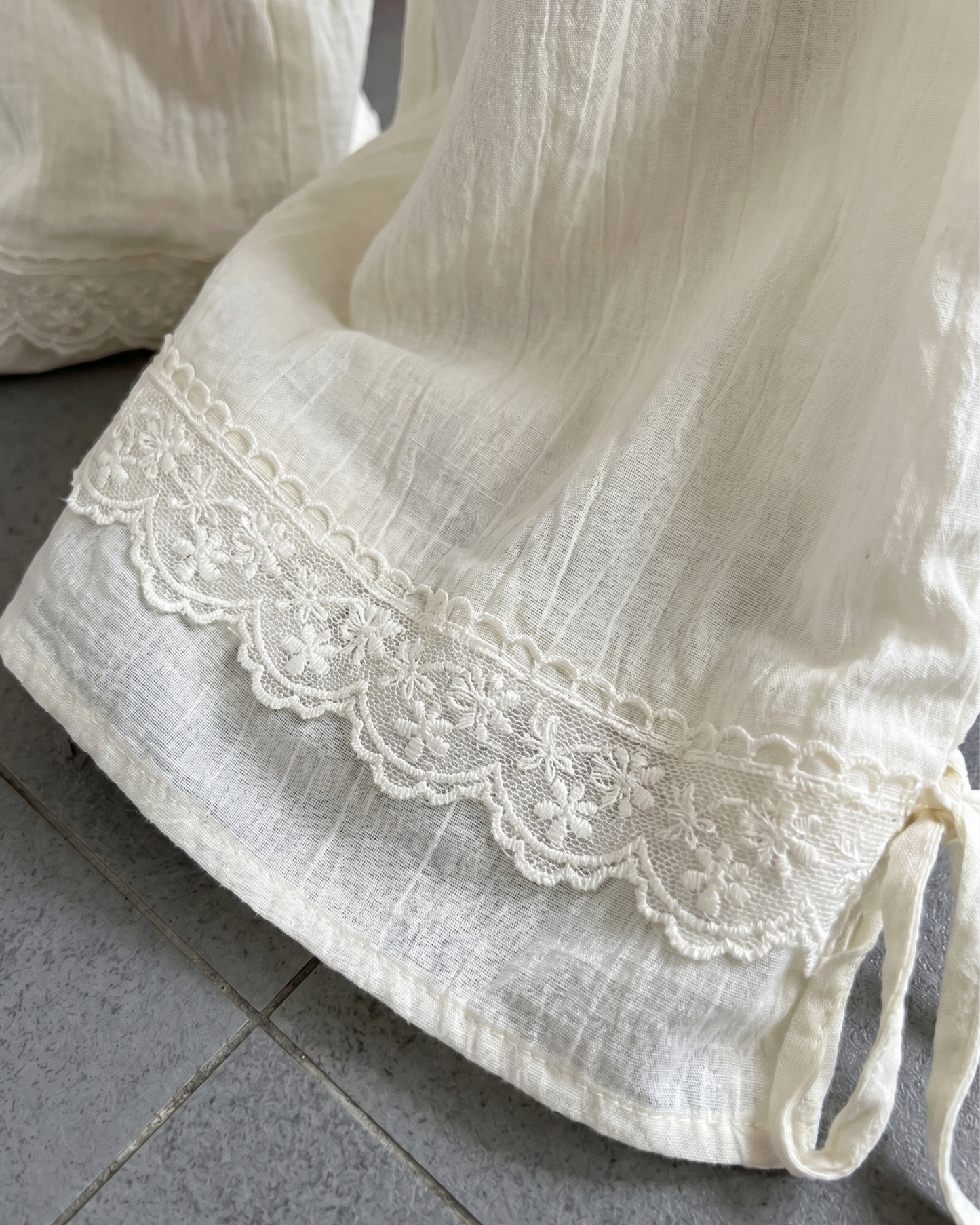 White Ruffled Wide-Leg Trousers