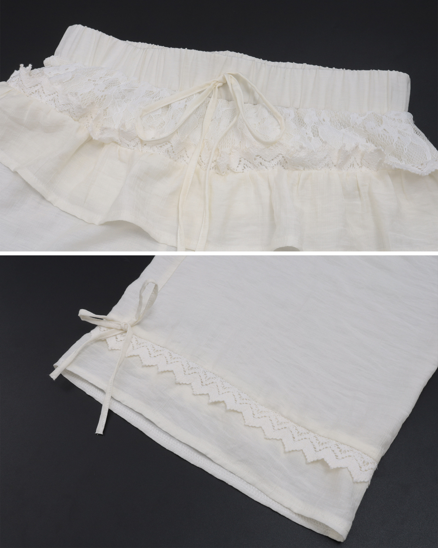 White Ruffled Wide-Leg Trousers