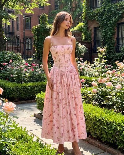 Elegant Midi Strap dress for Woman with floral print