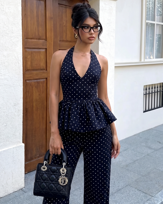 Gepunkteter Peplum-Jumpsuit
