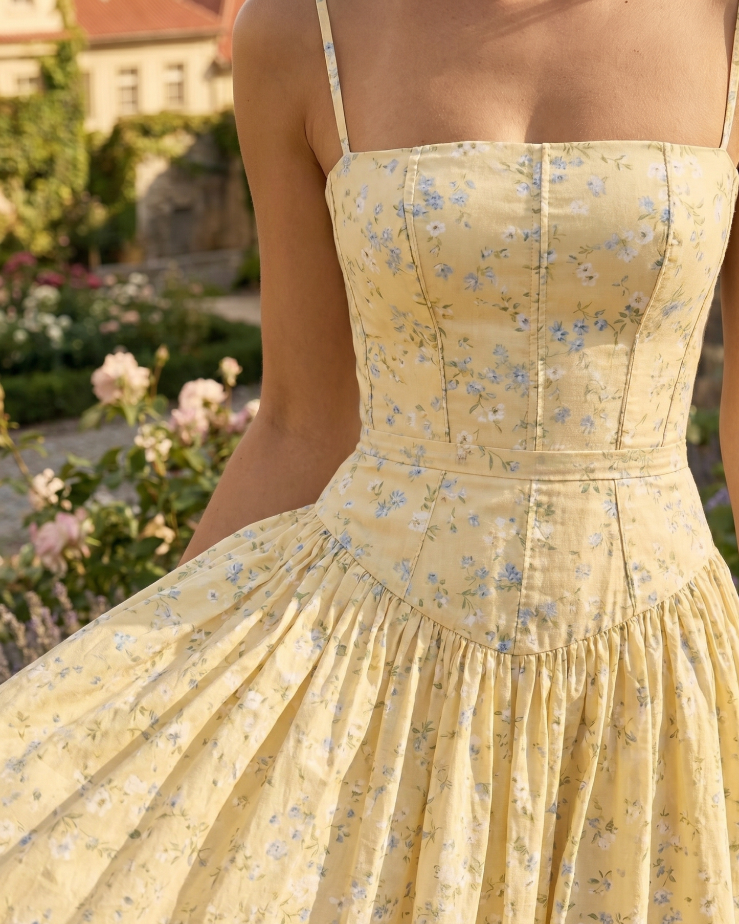 Elegant Midi Strap dress for Woman with floral print