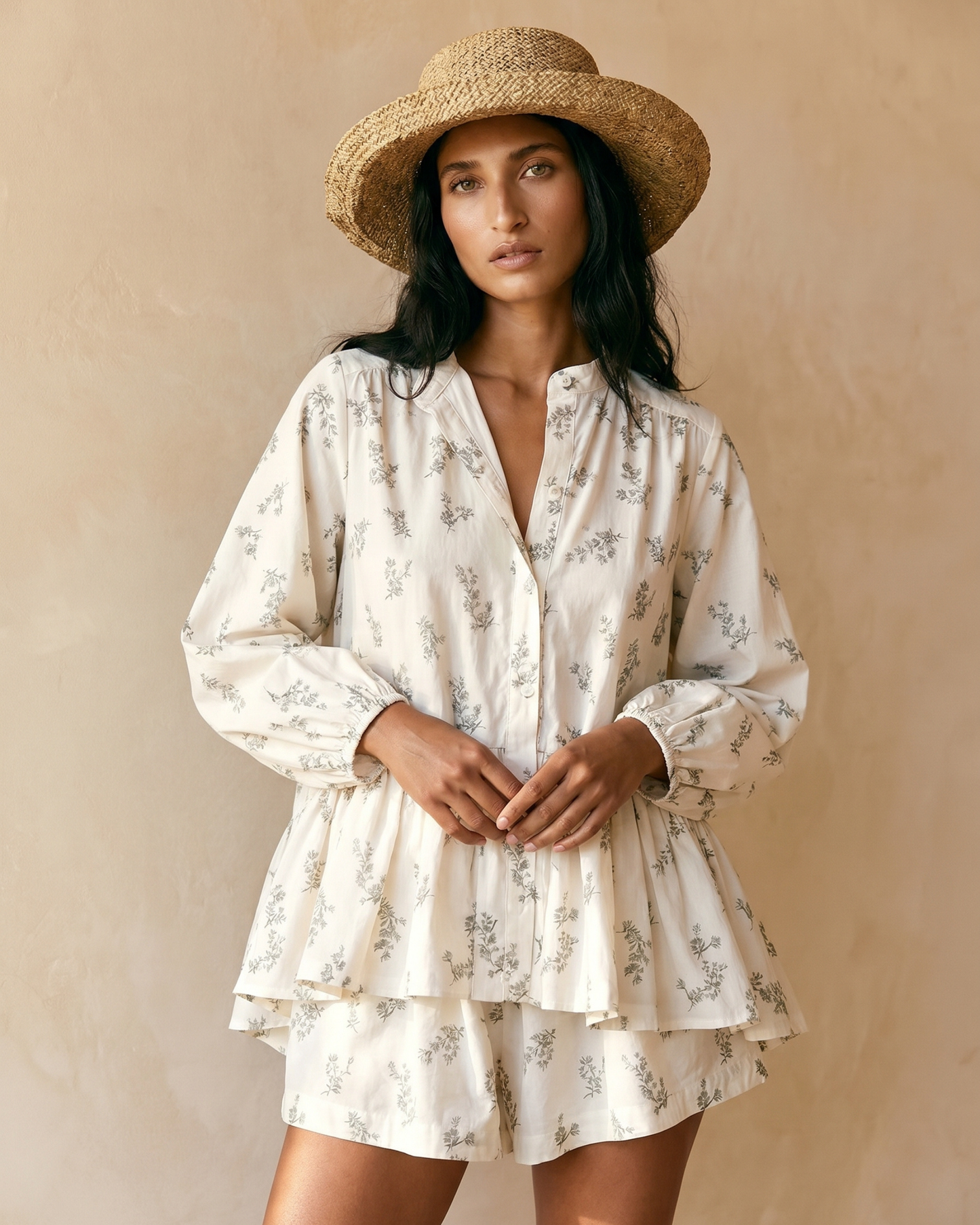 Floral Print Peplum Shirt and Shorts Set
