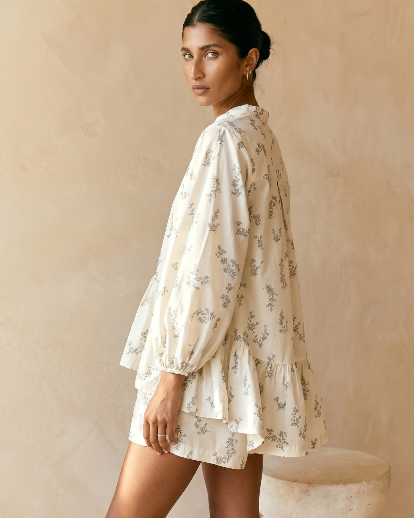 Floral Print Peplum Shirt and Shorts Set
