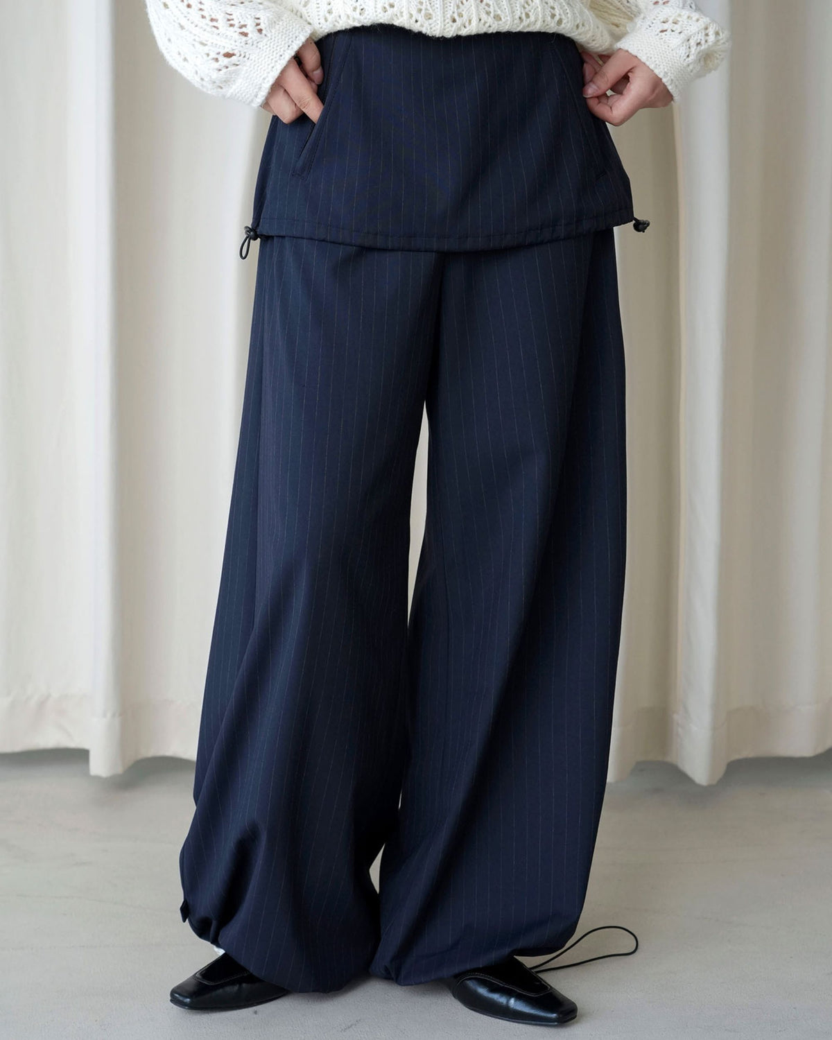 Women's Striped Drawstring Wide Leg Ballon-Palazzo Pants