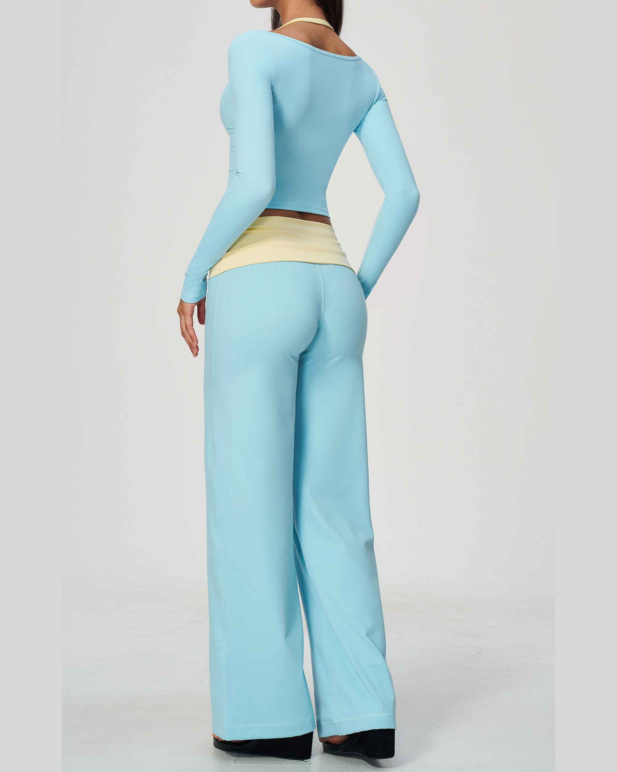 Women's Color-Block Long Sleeve Wide-Leg Sportswear Set