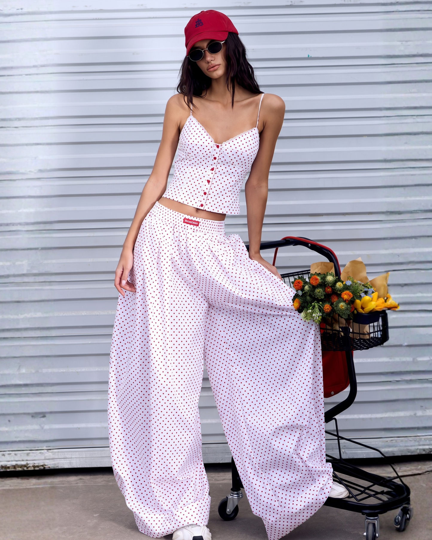 Polka Dot Set – Camisole with Midi Skirt or Baggy Pants