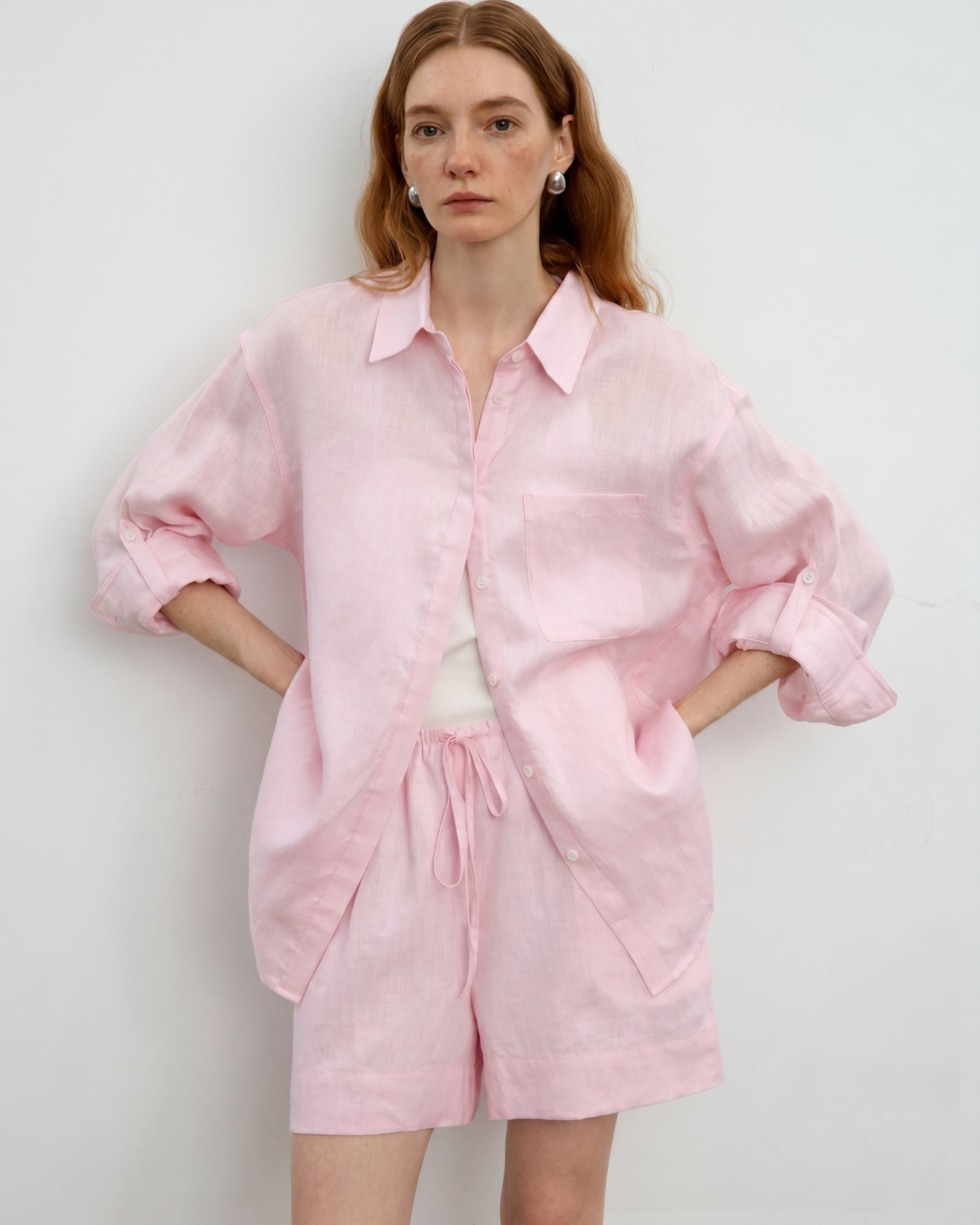 Linen Blend Shirt and Shorts Set
