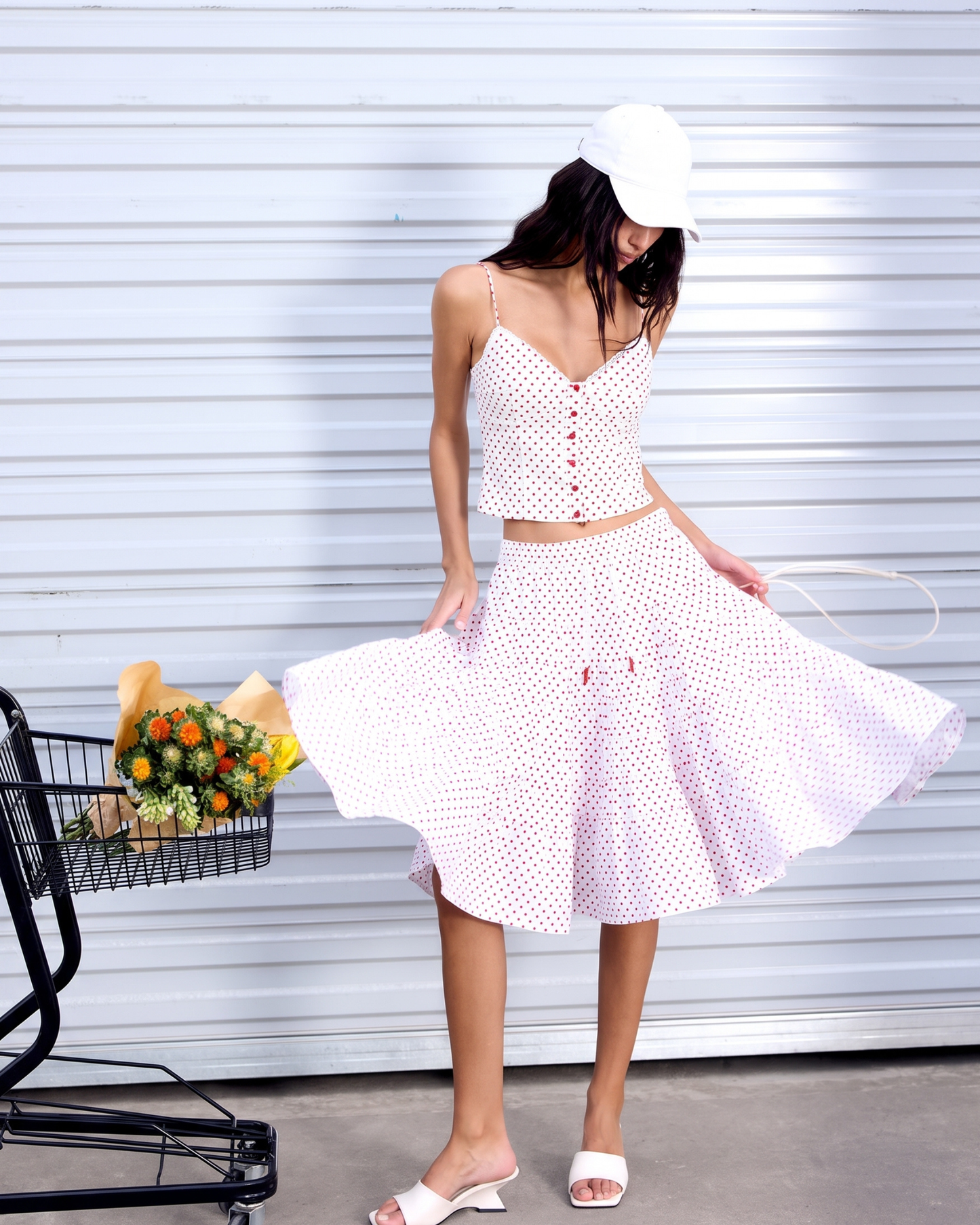Polka Dot Set – Camisole with Midi Skirt or Baggy Pants