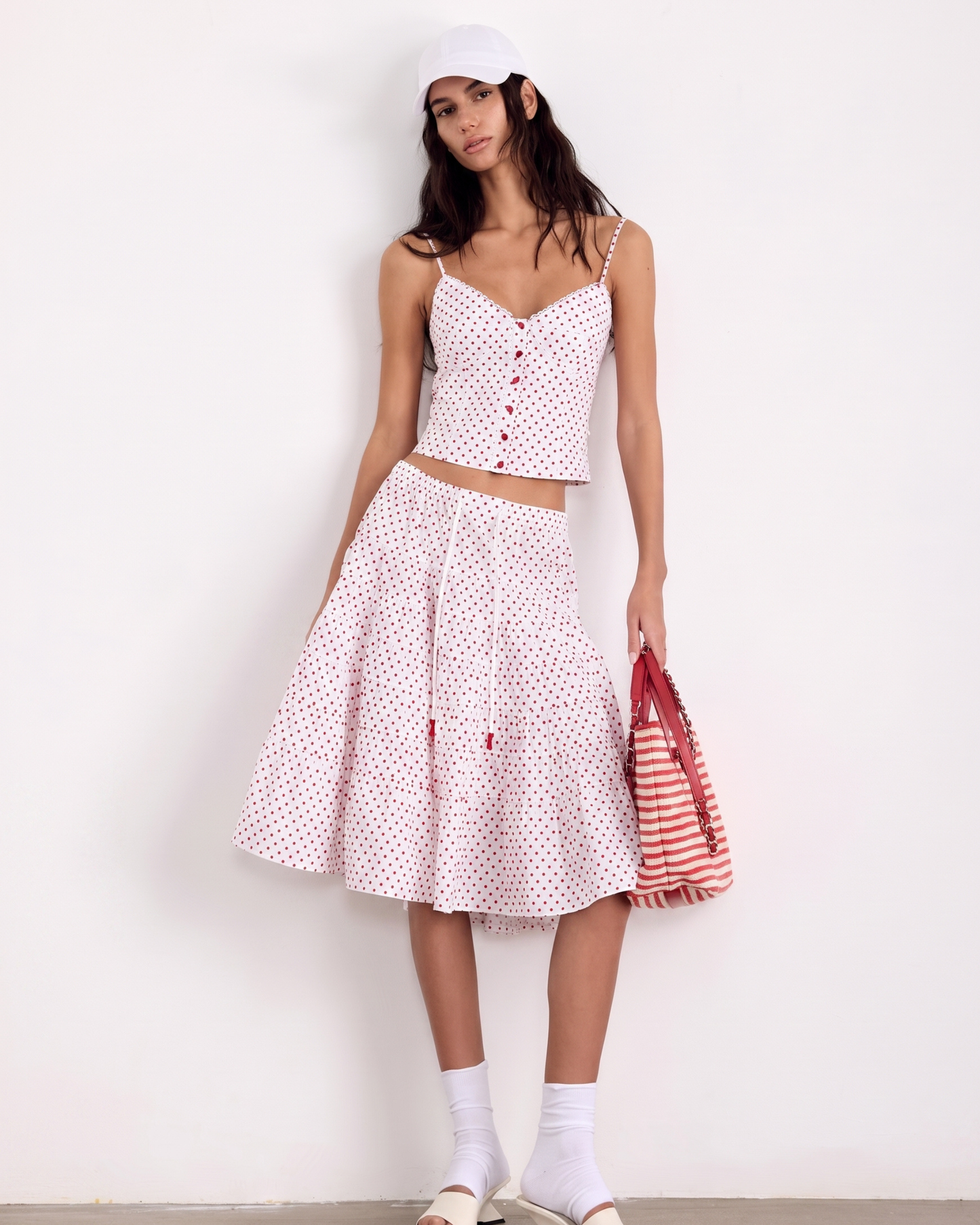 Polka Dot Set – Camisole with Midi Skirt or Baggy Pants