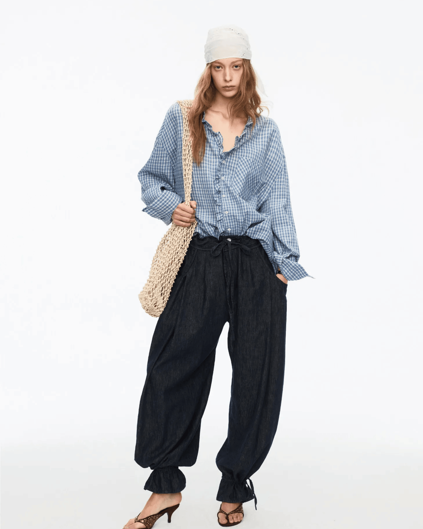 Oversized Plaid Ruffle Collar Shirt